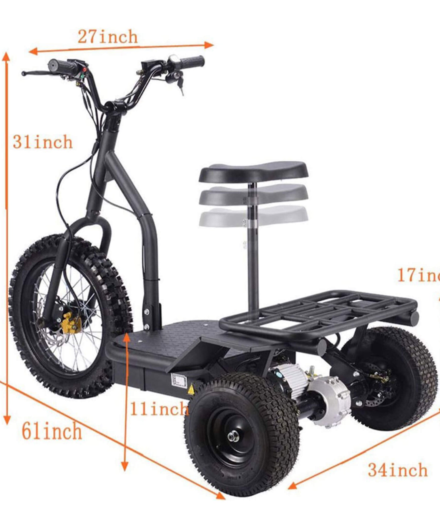 MotoTec 48V 1200W Electric Trike Three Wheel Scooter (SAK70549)