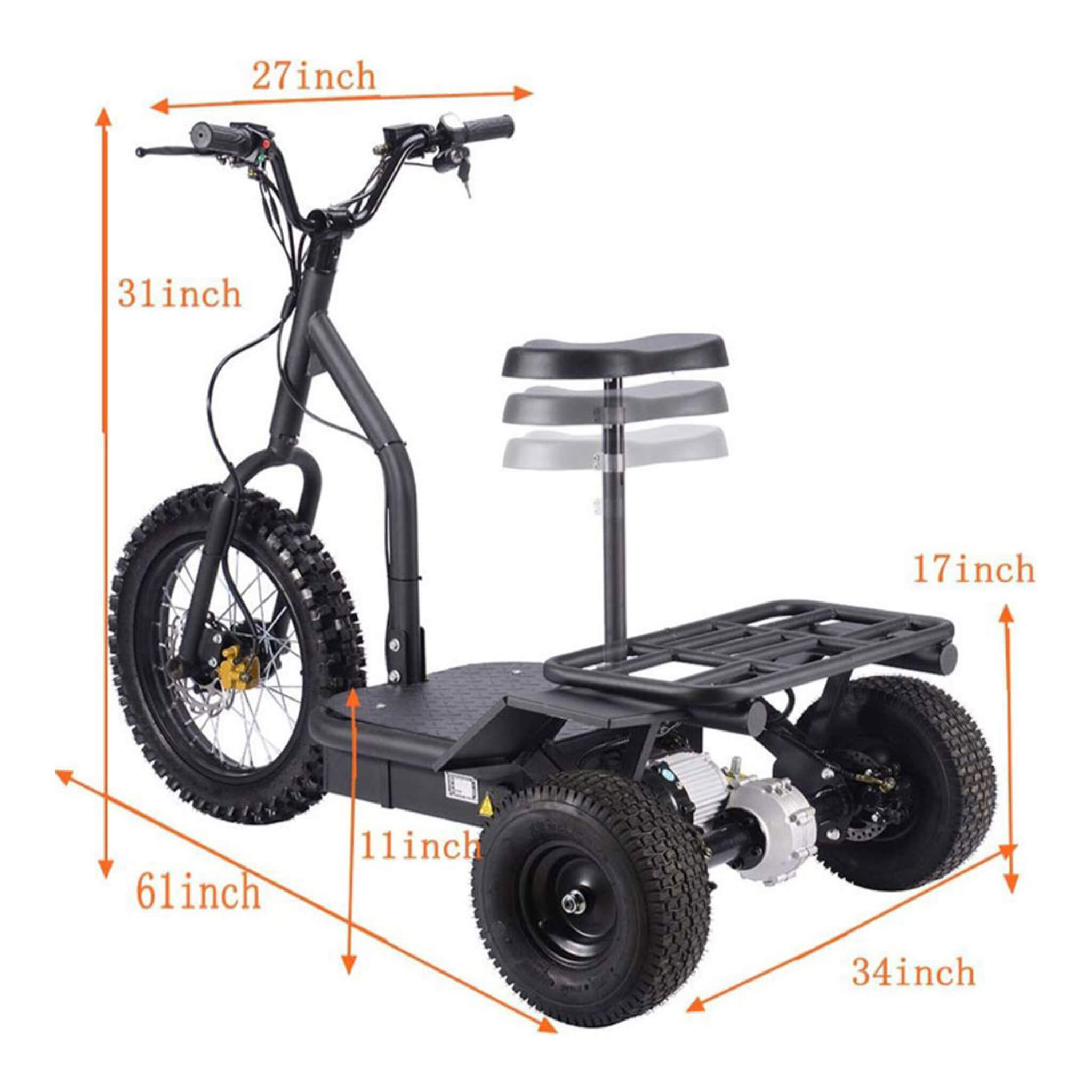 MotoTec 48V 1200W Electric Trike Three Wheel Scooter (SAK70549)