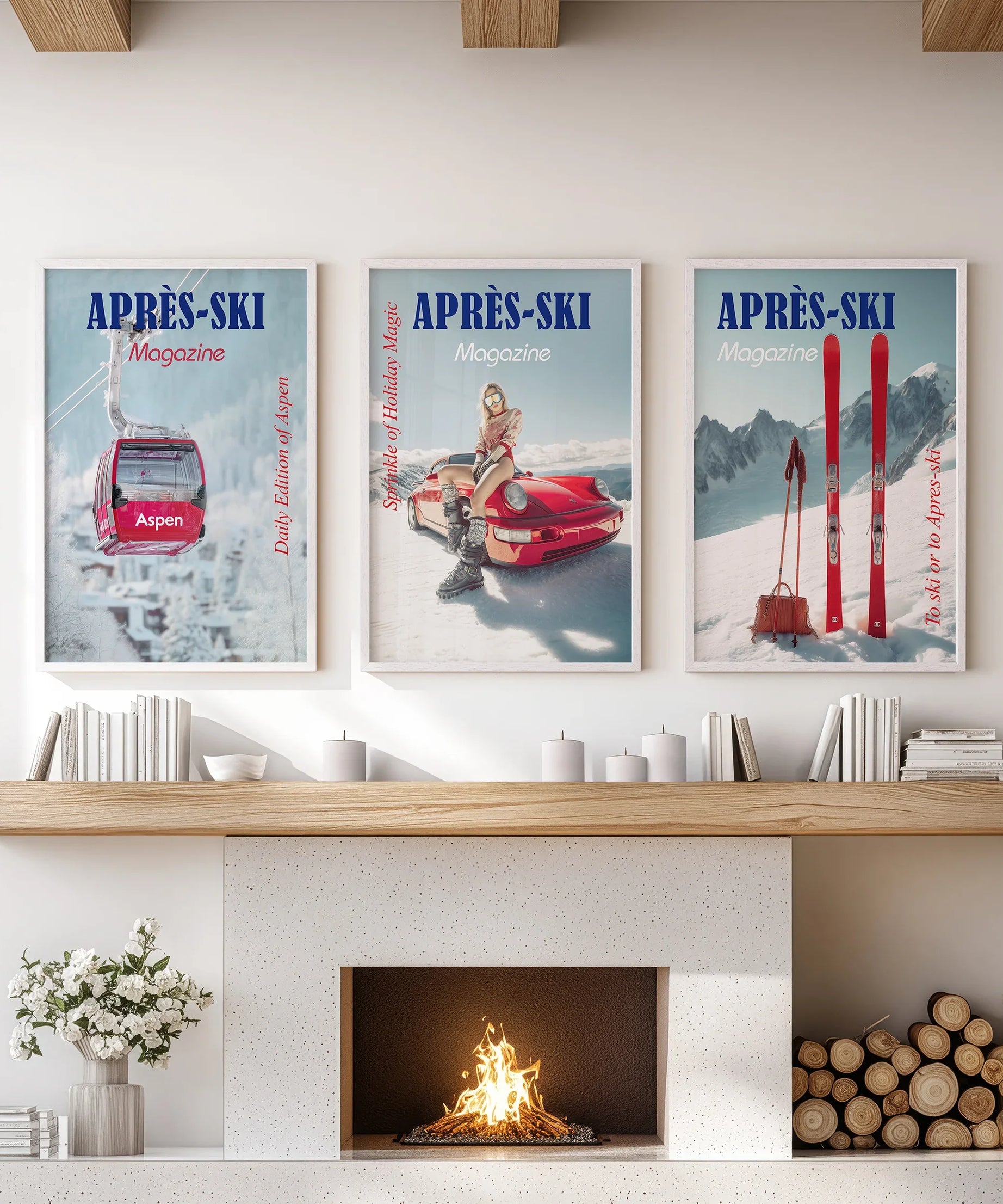 Girly Après Ski Set of 3 Posters. Chic Ski Resort Wall Decor