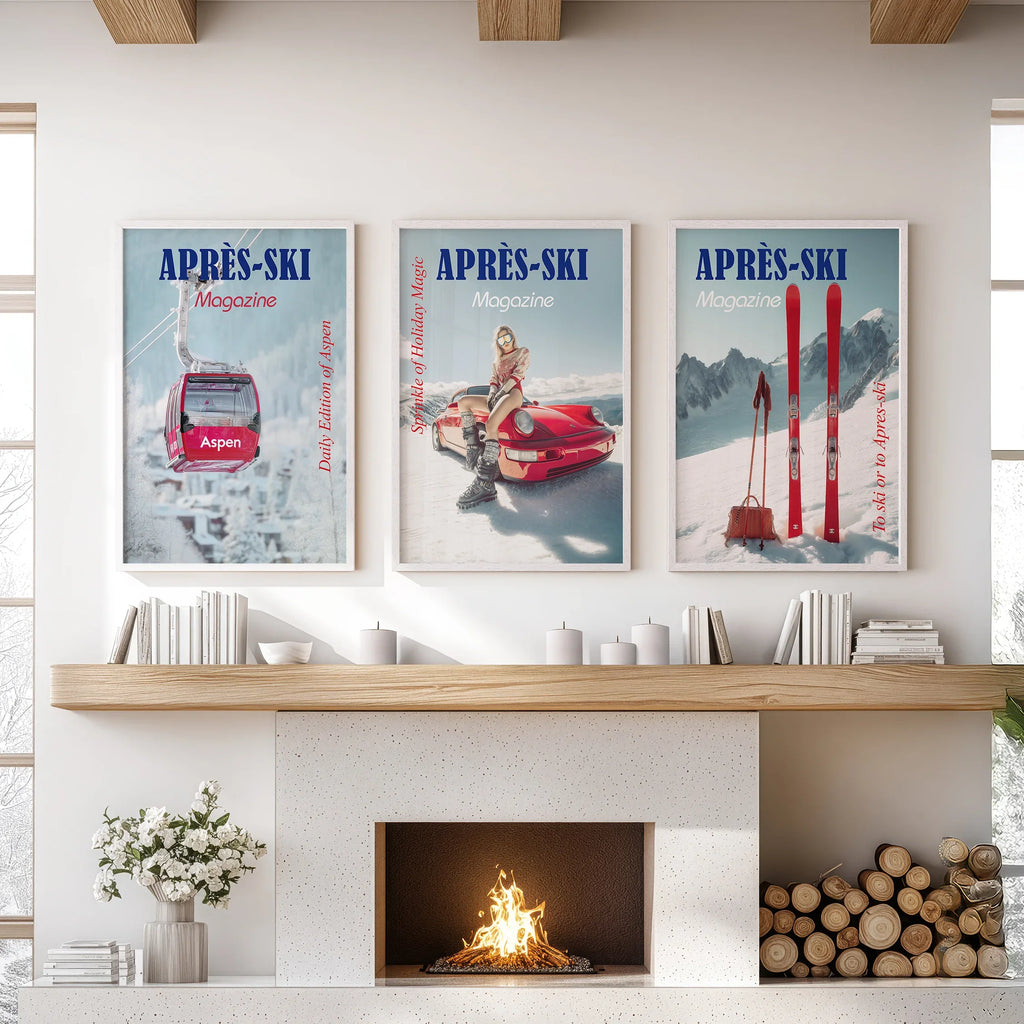 Girly Après Ski Set of 3 Posters. Chic Ski Resort Wall Decor