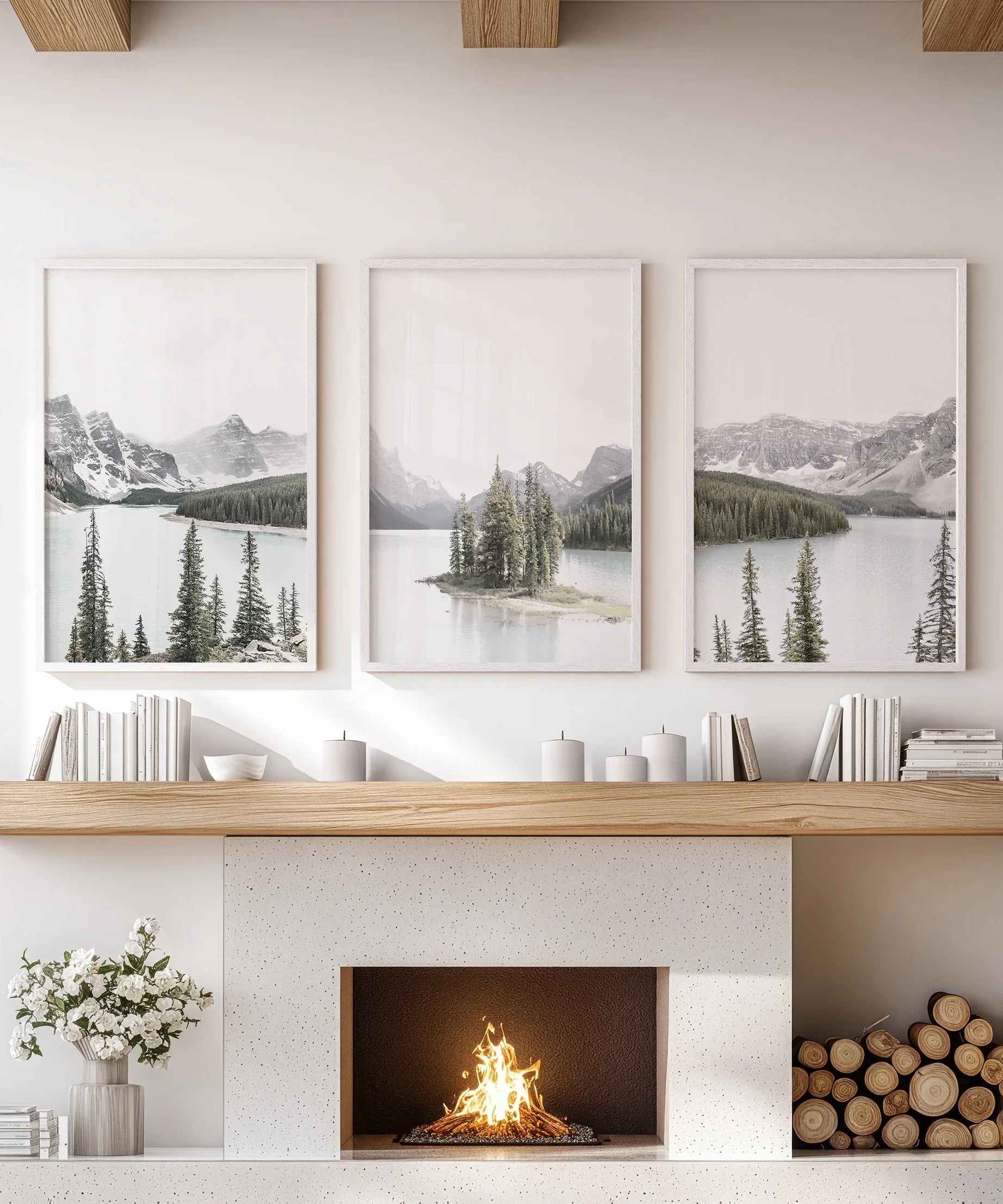 Canada Mountain Lake Poster. 3 Piece Nature Wall Art