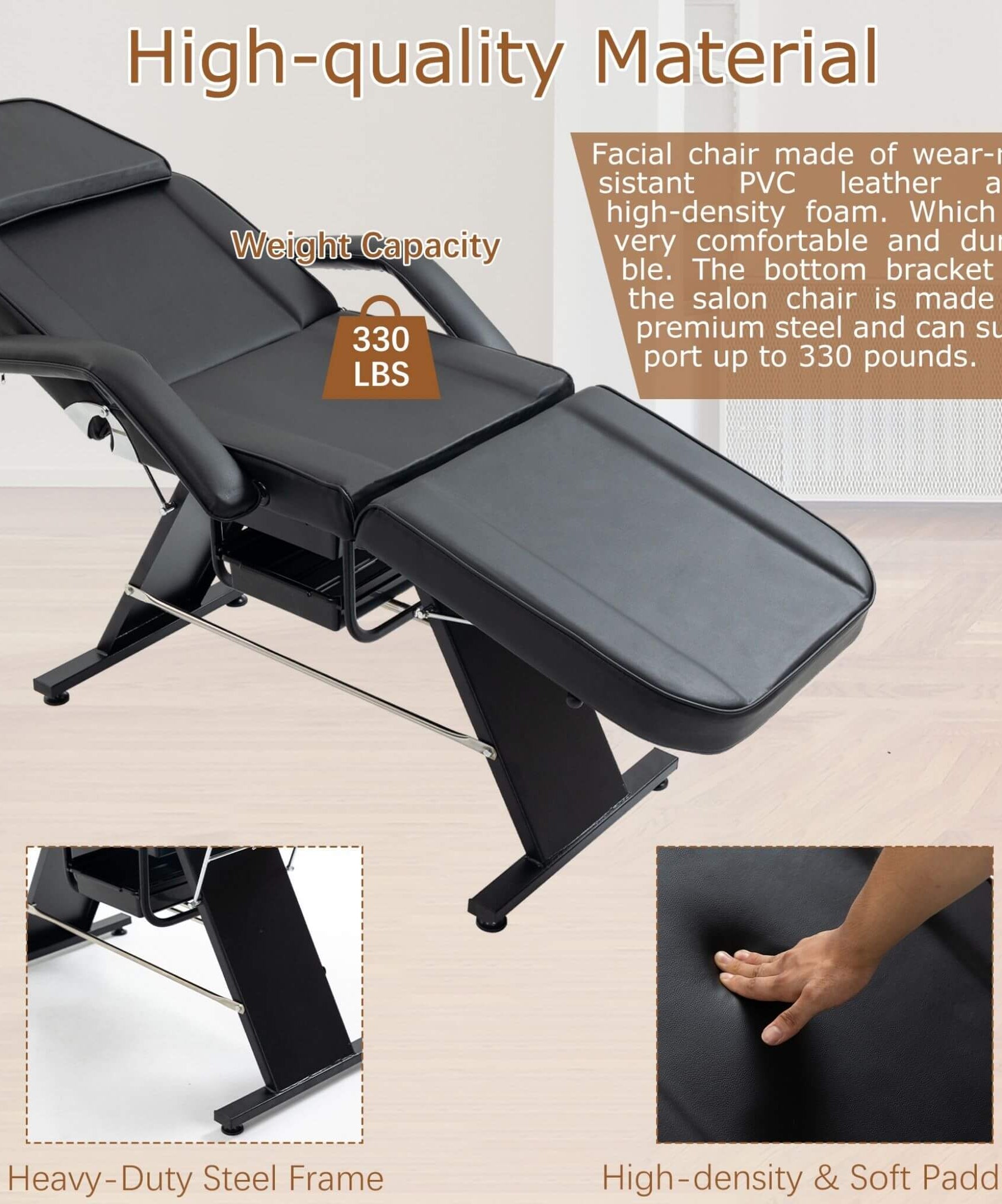 Multi-Purpose 3-Section Adjustable Massage Tattoo Chair With Stool (SAK35617)