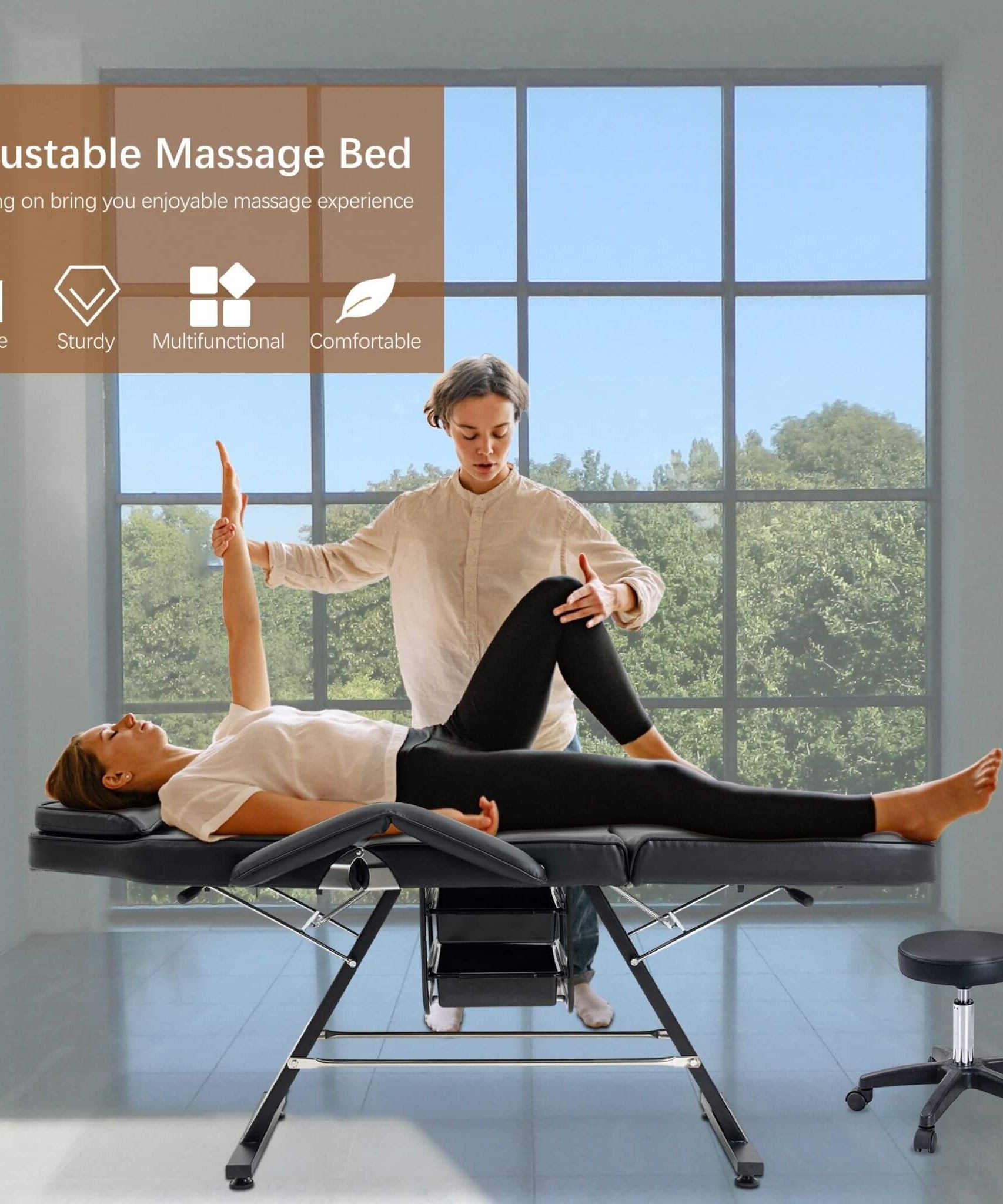 Multi-Purpose 3-Section Adjustable Massage Tattoo Chair With Stool (SAK35617)