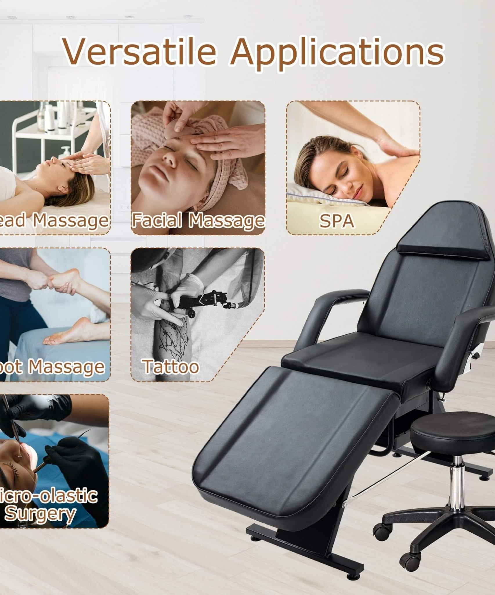 Multi-Purpose 3-Section Adjustable Massage Tattoo Chair With Stool (SAK35617)