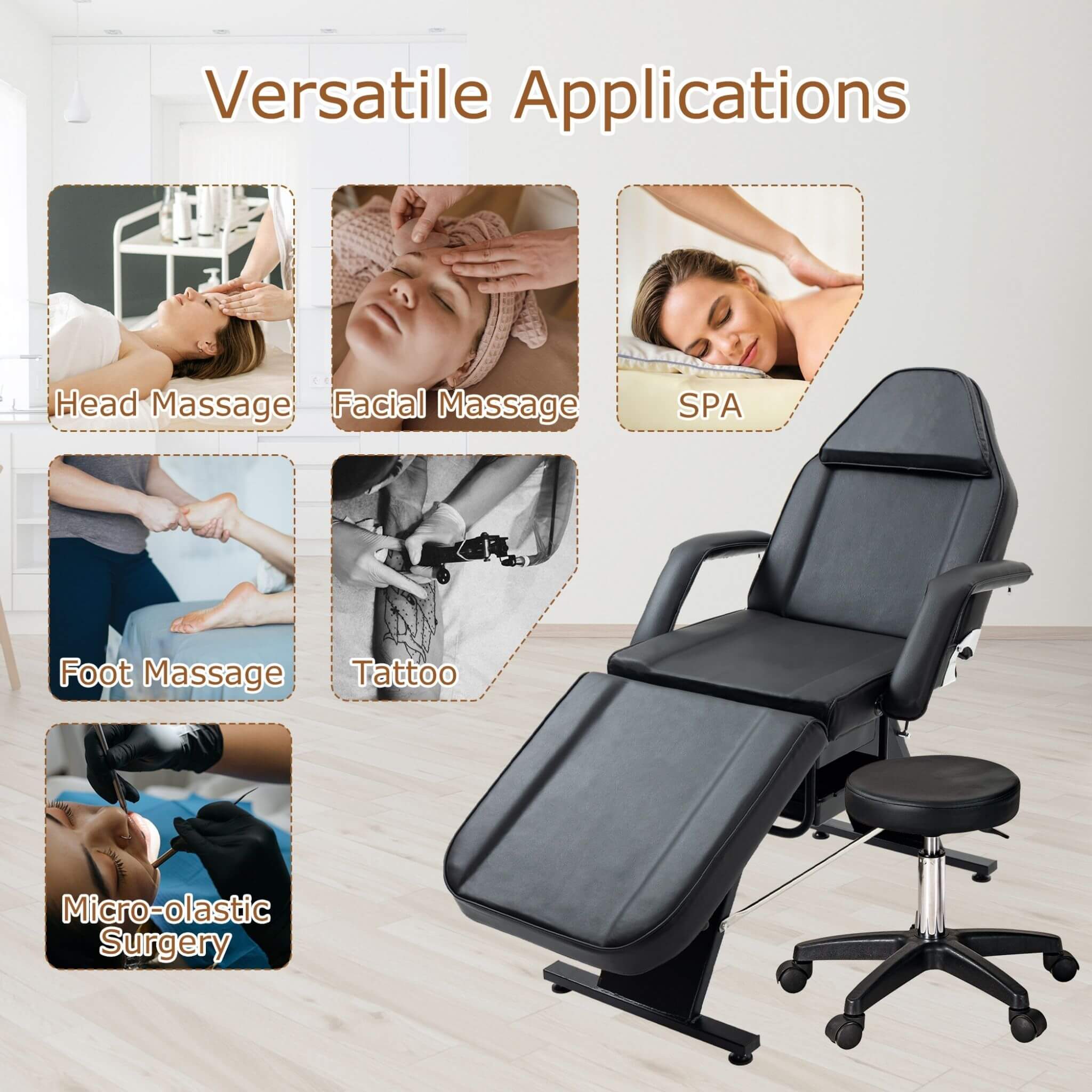 Multi-Purpose 3-Section Adjustable Massage Tattoo Chair With Stool (SAK35617)