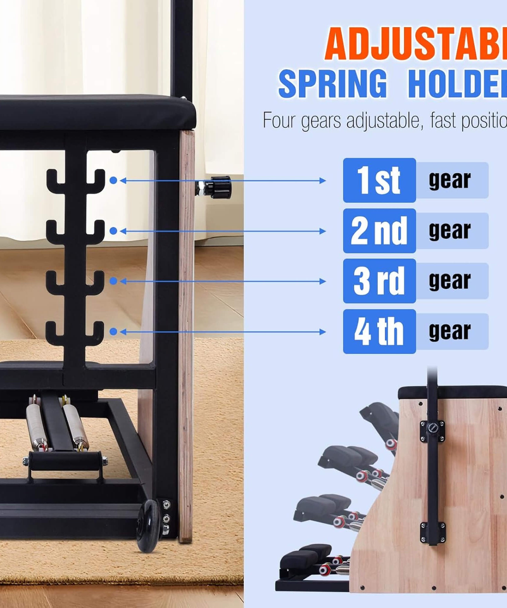 Core Pilates Multifunctional Solid Wood Pilates Reformer Chair With Adjustable Springs And Split Pedals (SAK27581)