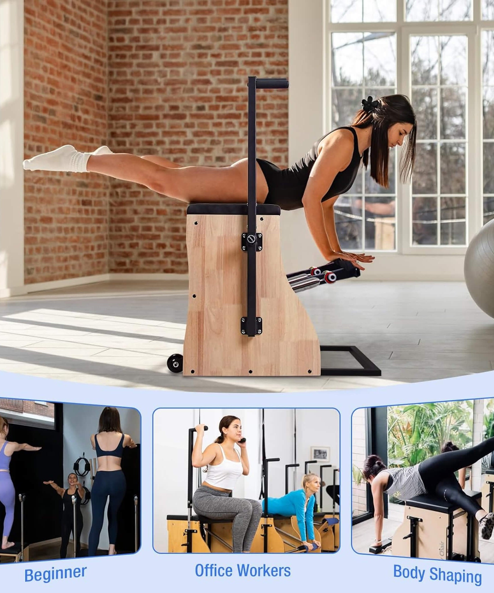 Core Pilates Multifunctional Solid Wood Pilates Reformer Chair With Adjustable Springs And Split Pedals (SAK27581)