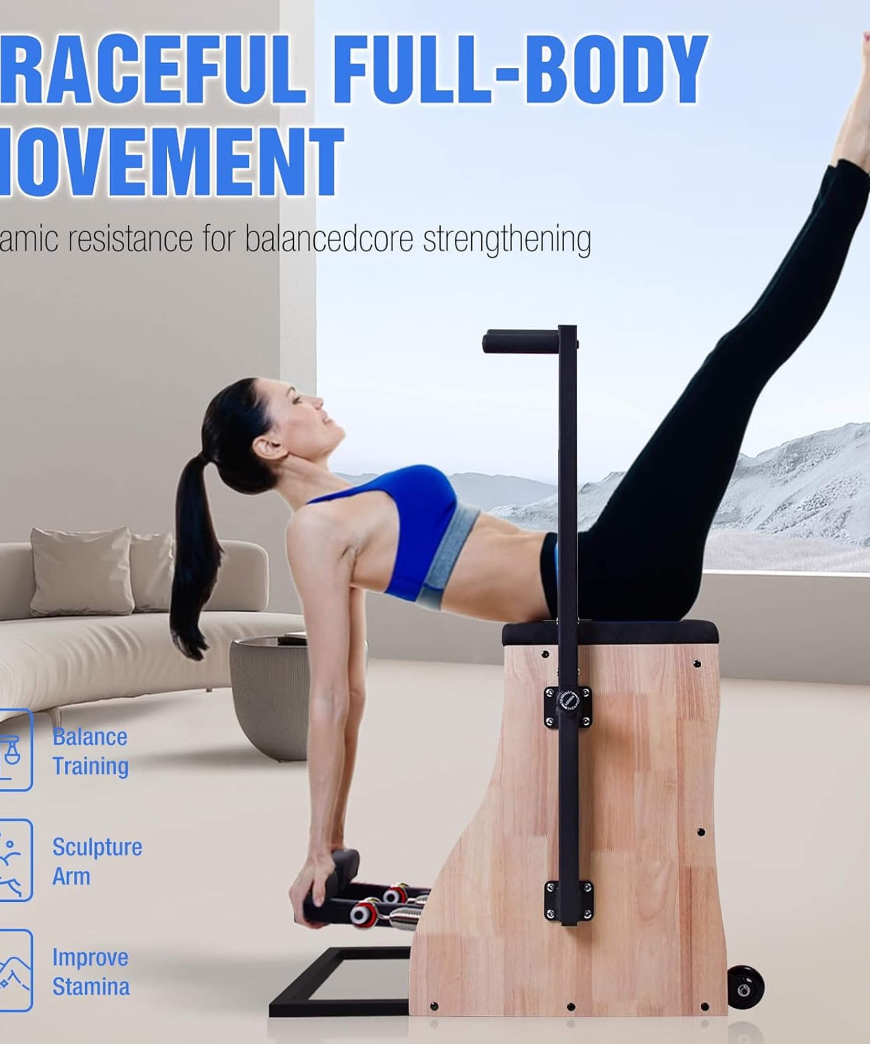 Core Pilates Multifunctional Solid Wood Pilates Reformer Chair With Adjustable Springs And Split Pedals (SAK27581)