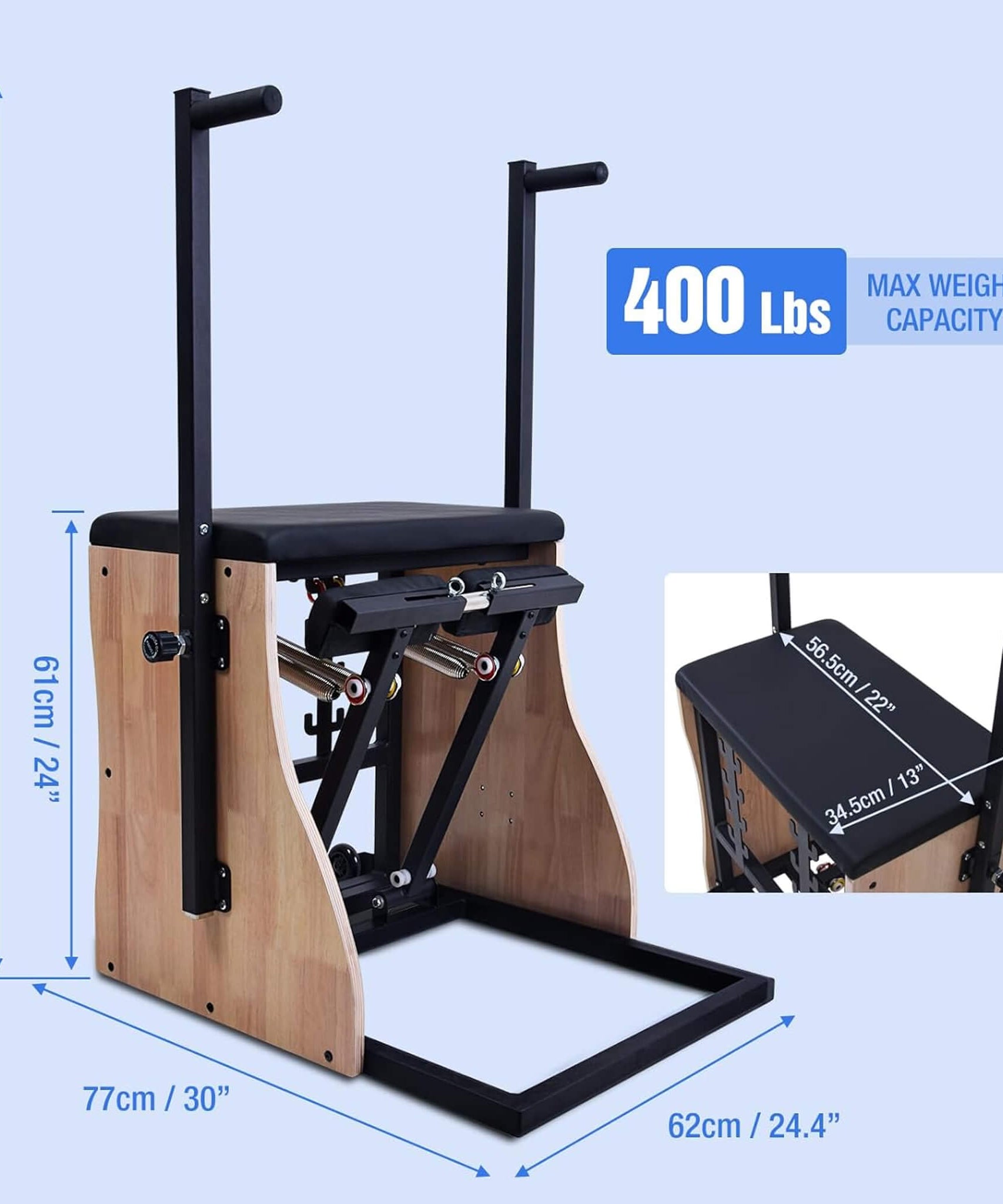 Core Pilates Multifunctional Solid Wood Pilates Reformer Chair With Adjustable Springs And Split Pedals (SAK27581)