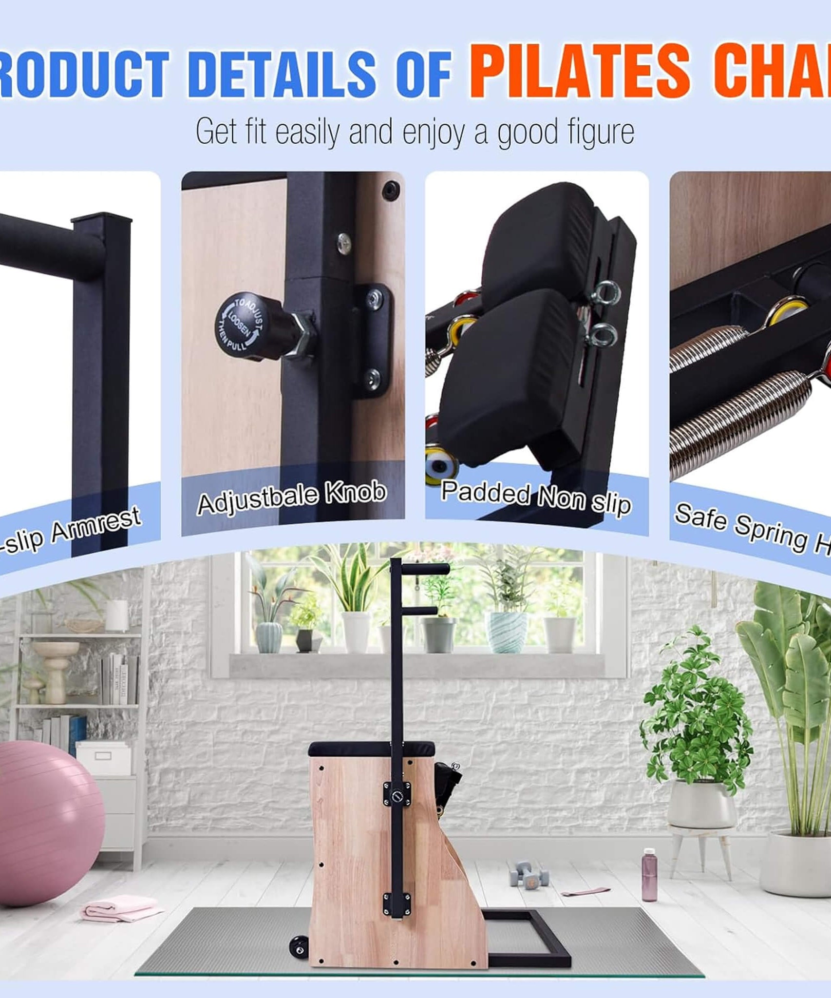 Core Pilates Multifunctional Solid Wood Pilates Reformer Chair With Adjustable Springs And Split Pedals (SAK27581)