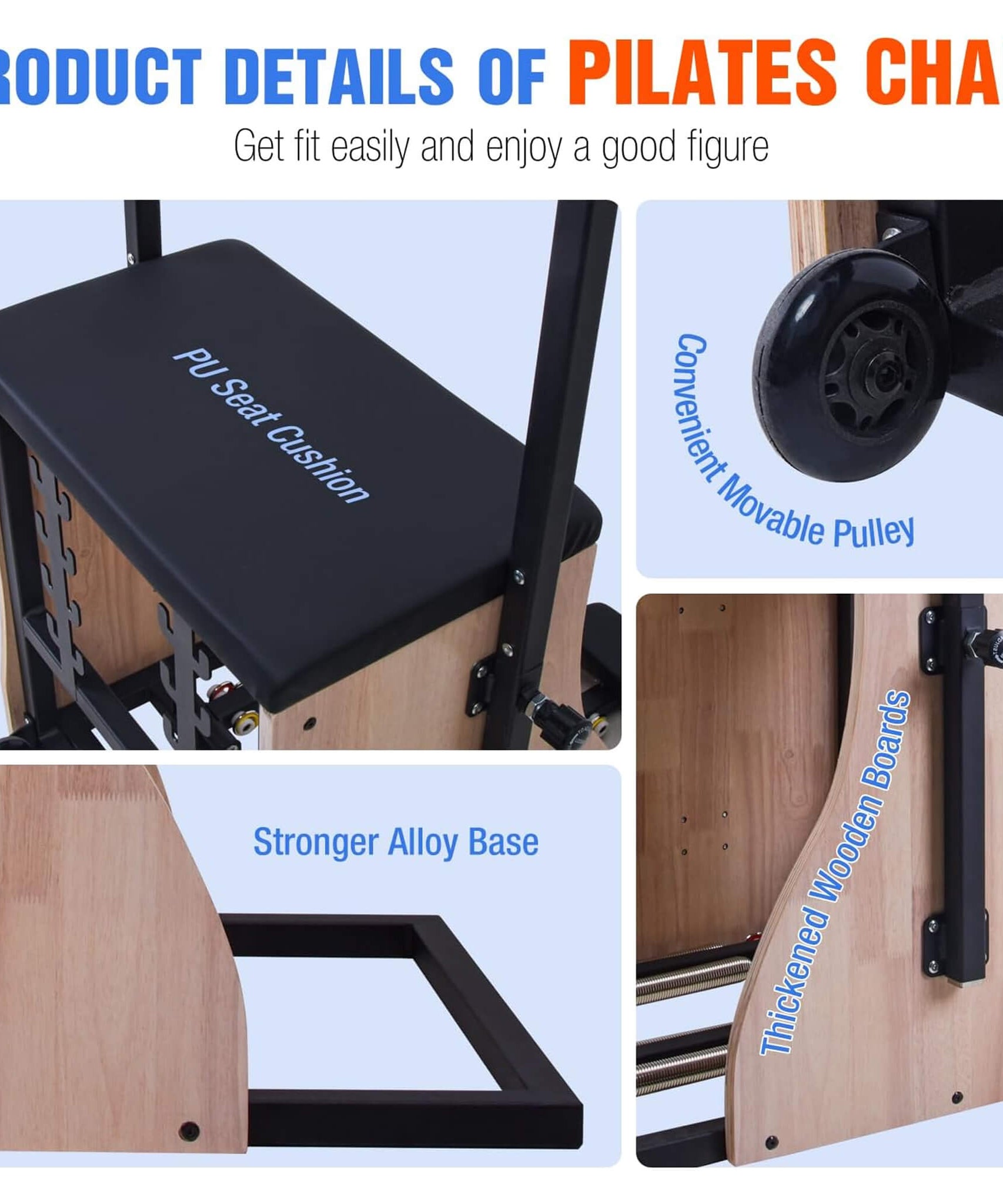 Core Pilates Multifunctional Solid Wood Pilates Reformer Chair With Adjustable Springs And Split Pedals (SAK27581)
