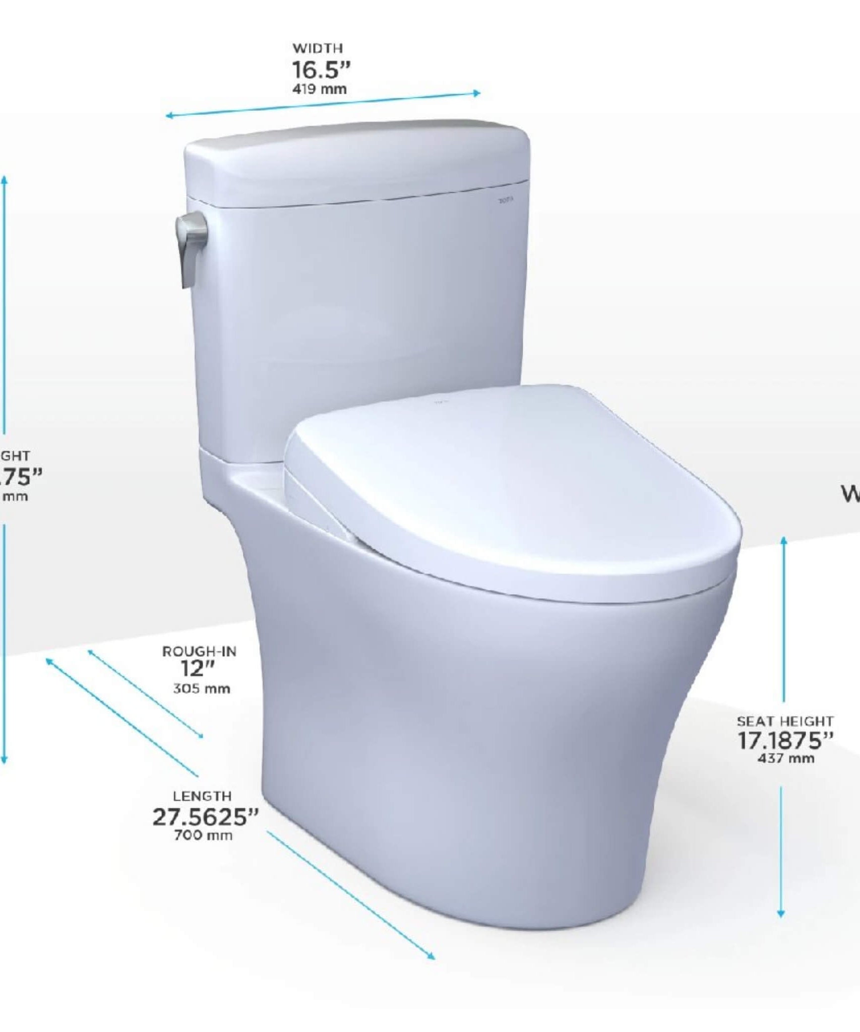 [MW4364736CEMFGN#01] TOTO Aquia IV Cube 1.28 GPF And 0.9 GPF Dynamax Tornado Flush Toilet With Washlet S7A Bidet Seat (SAK74285)