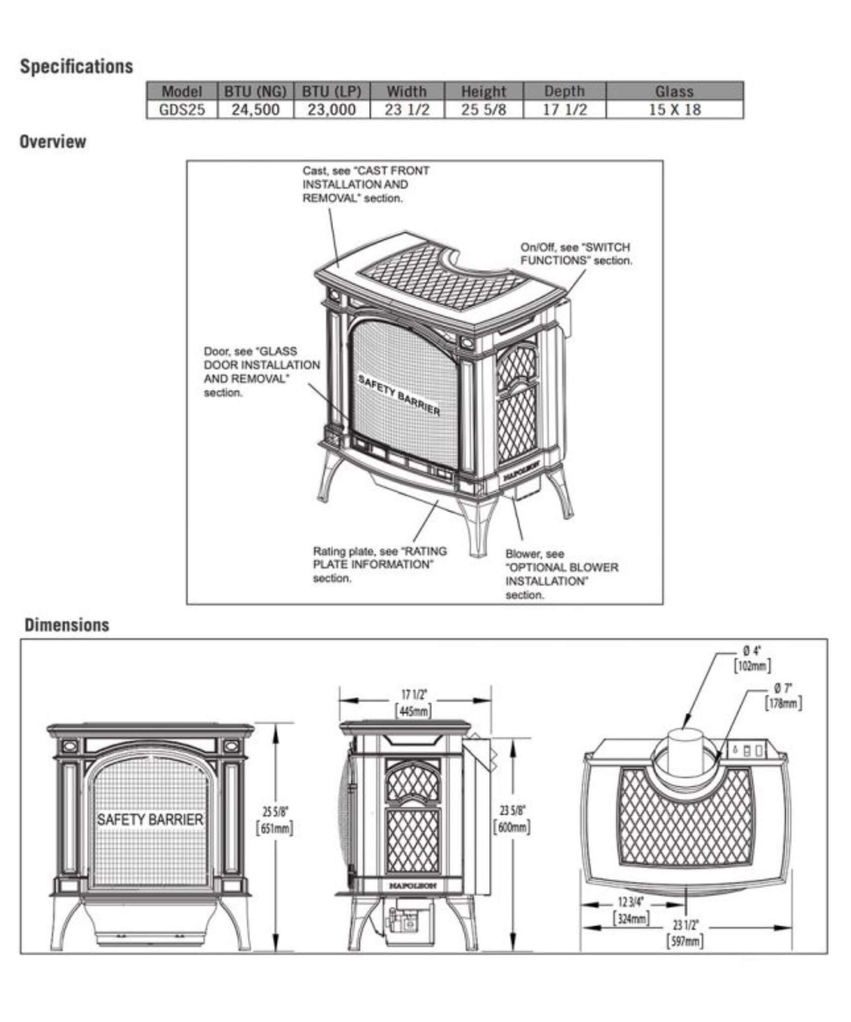 Napoleon Bayfield 25-Inch Direct Vent Electronic Ignition Natural Gas Cast Iron Stove [GDS25NA-1] (SAK95498)