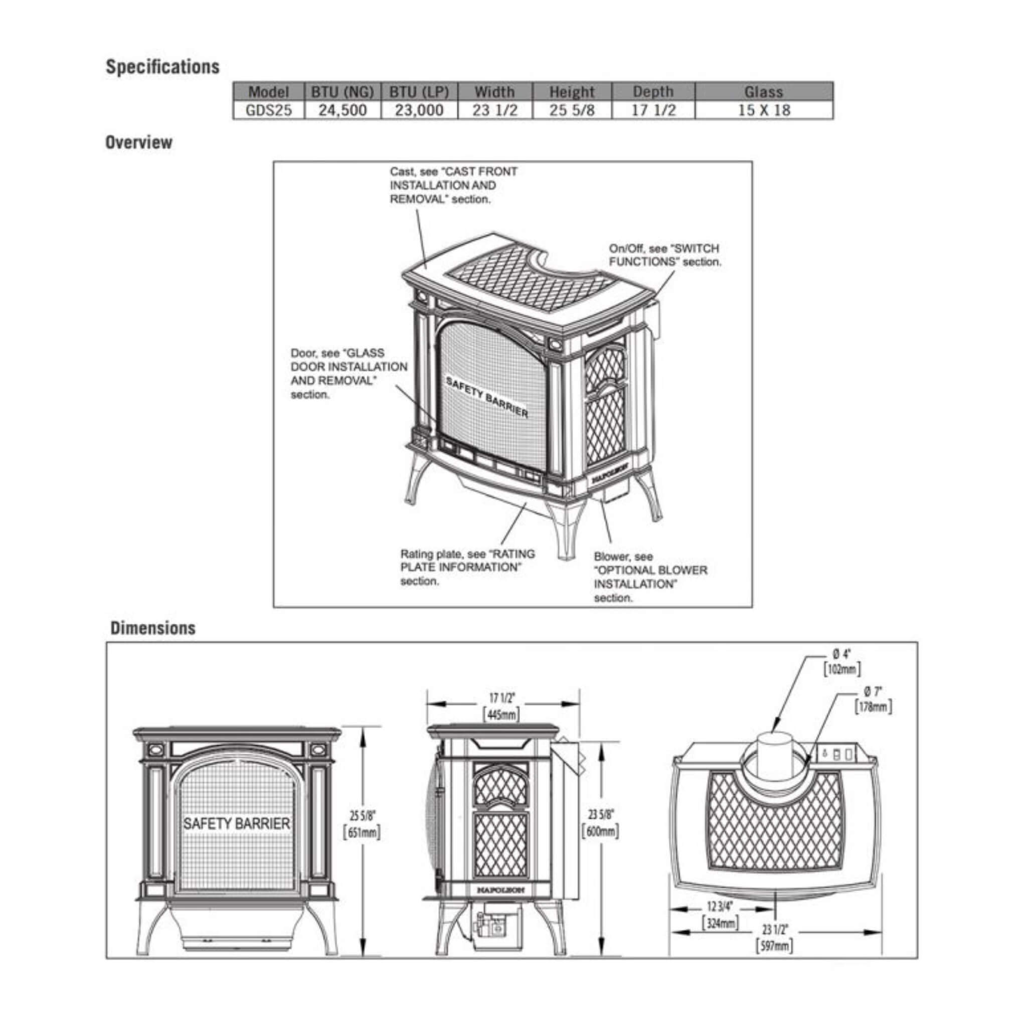 Napoleon Bayfield 25-Inch Direct Vent Electronic Ignition Natural Gas Cast Iron Stove [GDS25NA-1] (SAK95498)