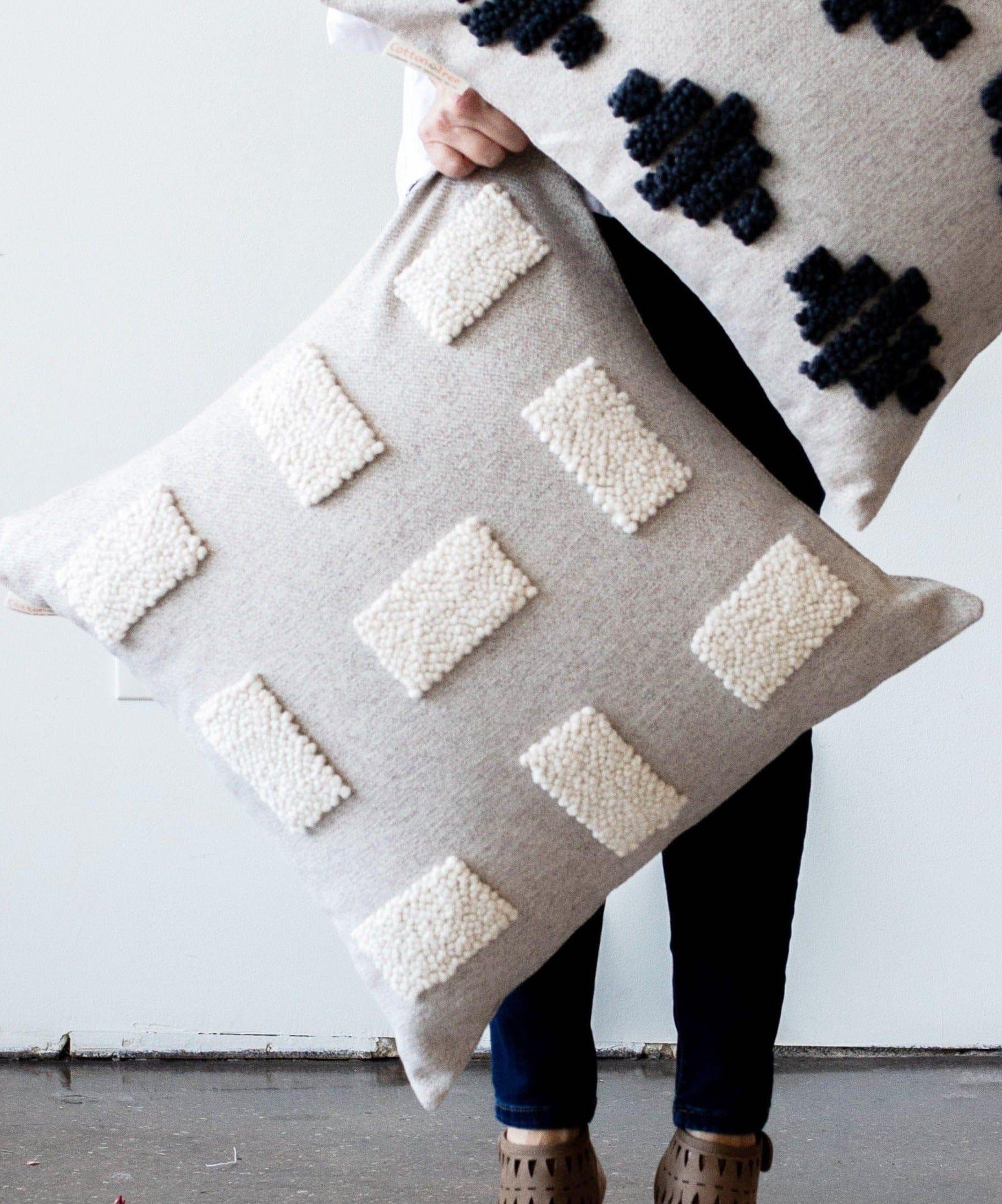 Blocks Organic Natural White Cotton Throw Pillow