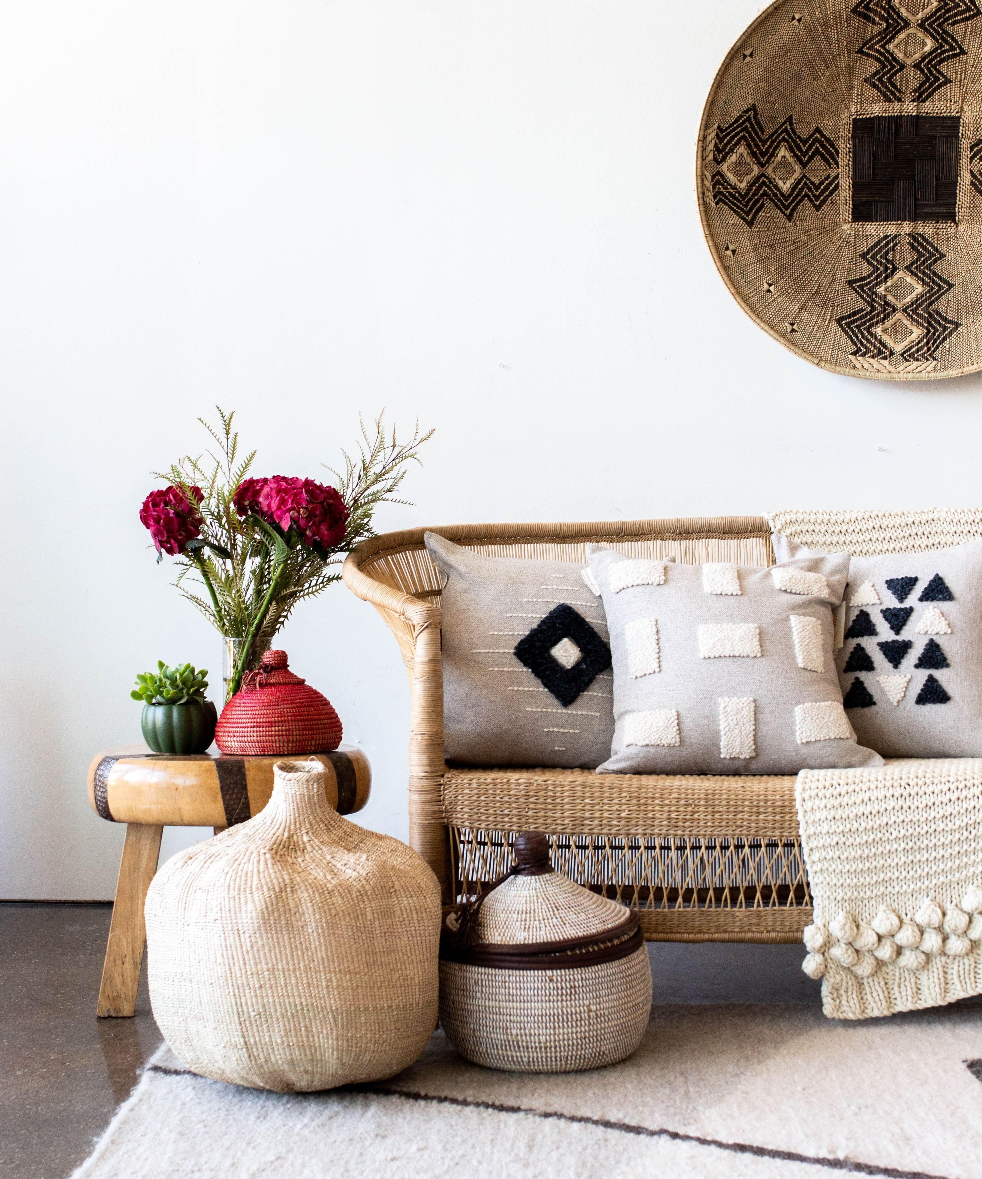 Blocks Organic Natural White Cotton Throw Pillow