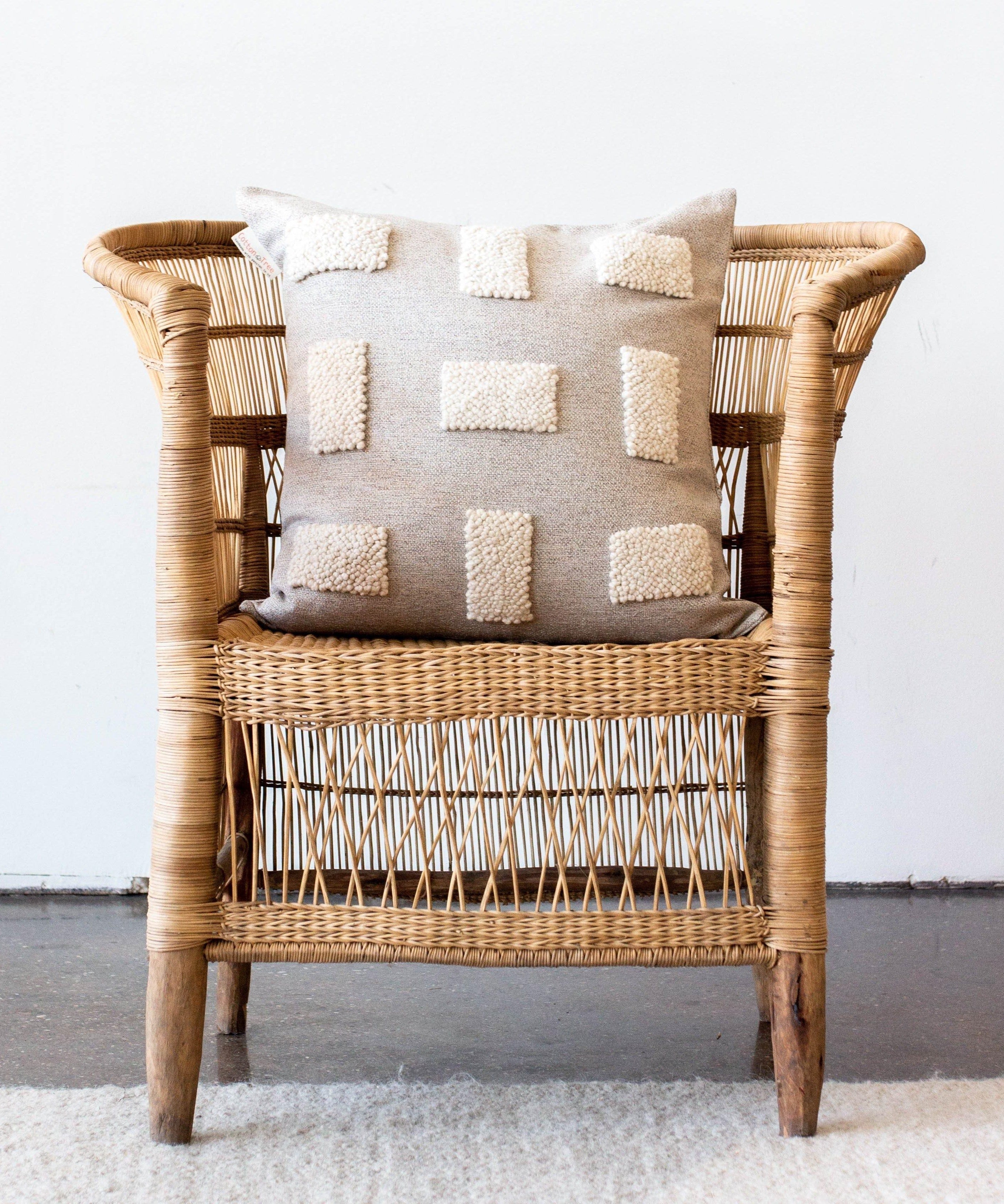Blocks Organic Natural White Cotton Throw Pillow