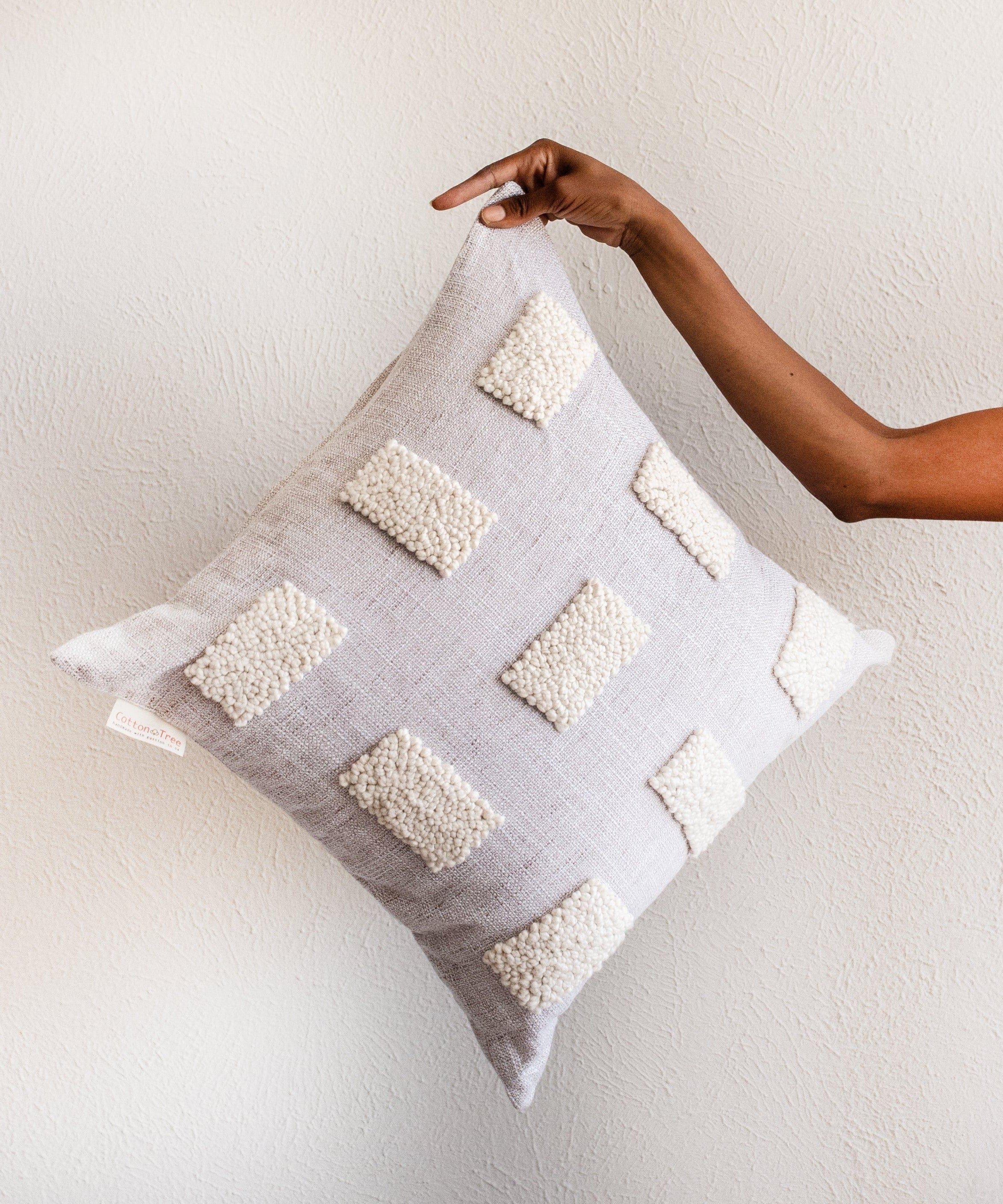 Blocks Organic Natural White Cotton Throw Pillow