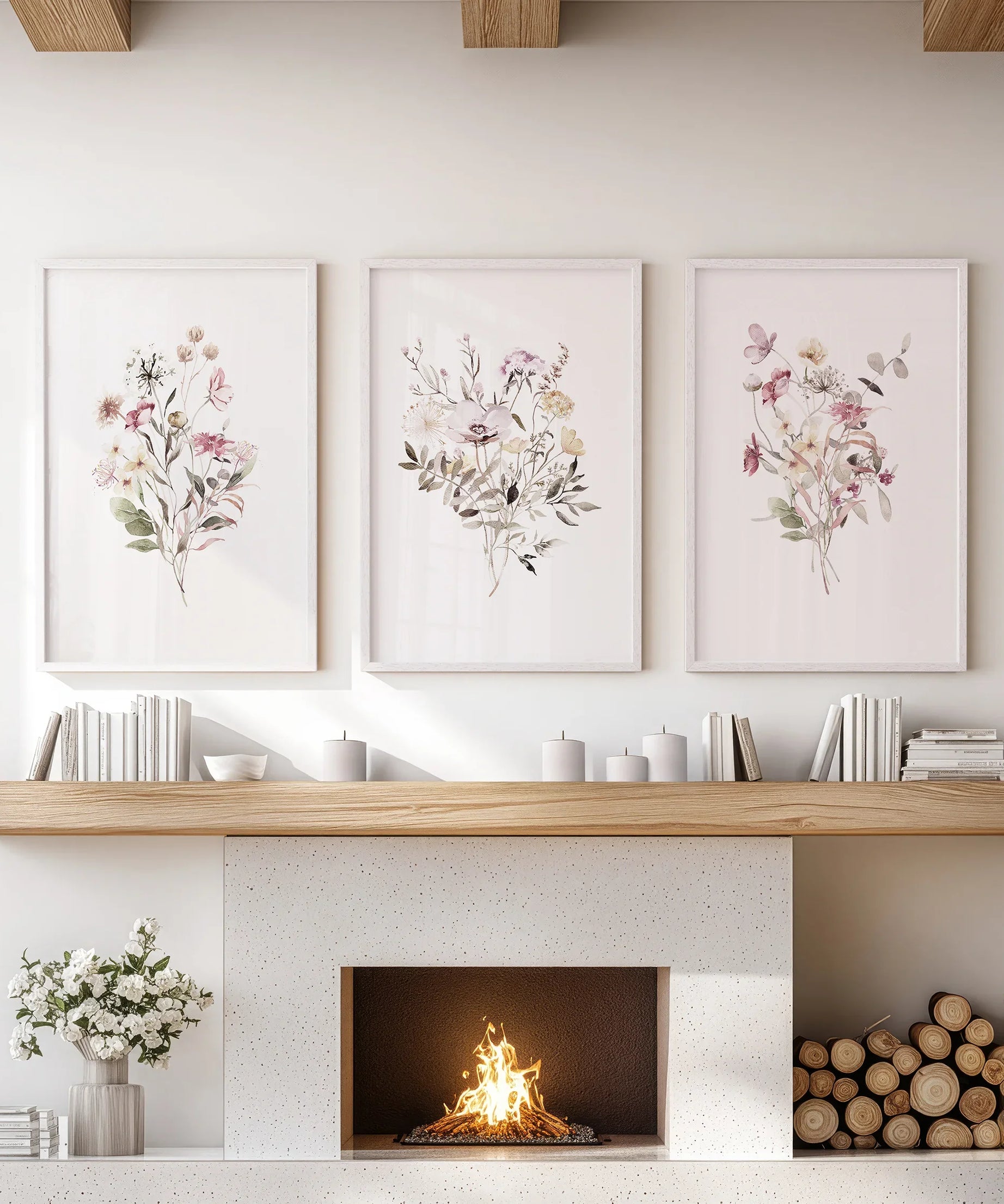 Floral Art Set of 3. Watercolor Wildflower Bouquet Prints