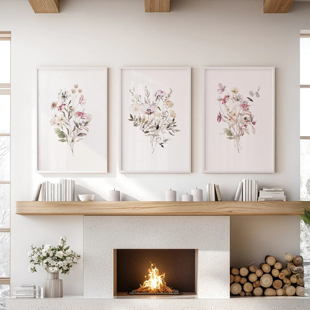 Floral Art Set of 3. Watercolor Wildflower Bouquet Prints
