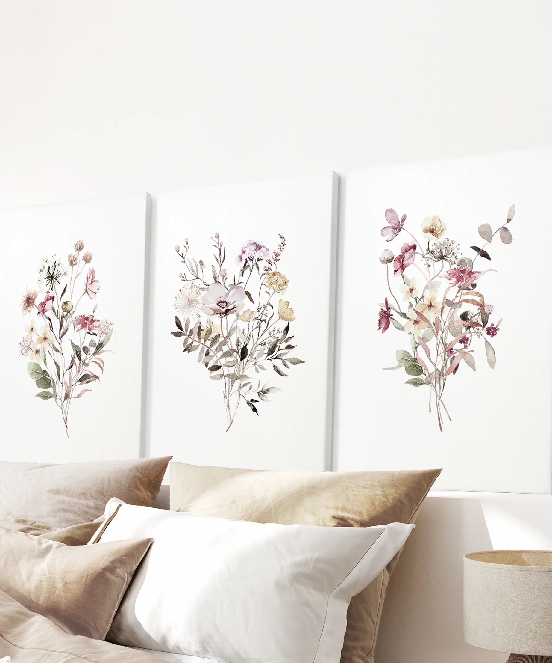 Floral Art Set of 3. Watercolor Wildflower Bouquet Prints