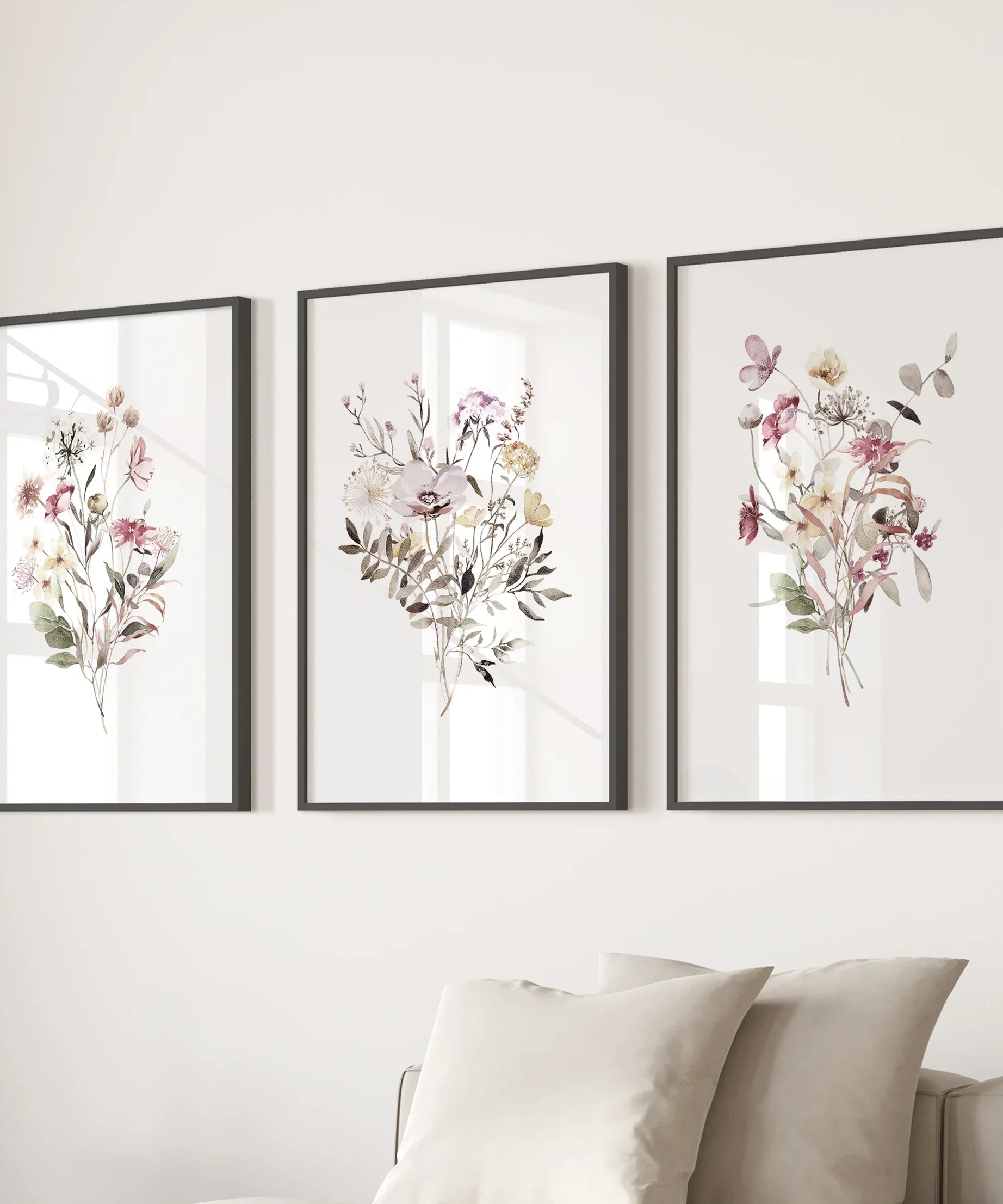 Floral Art Set of 3. Watercolor Wildflower Bouquet Prints