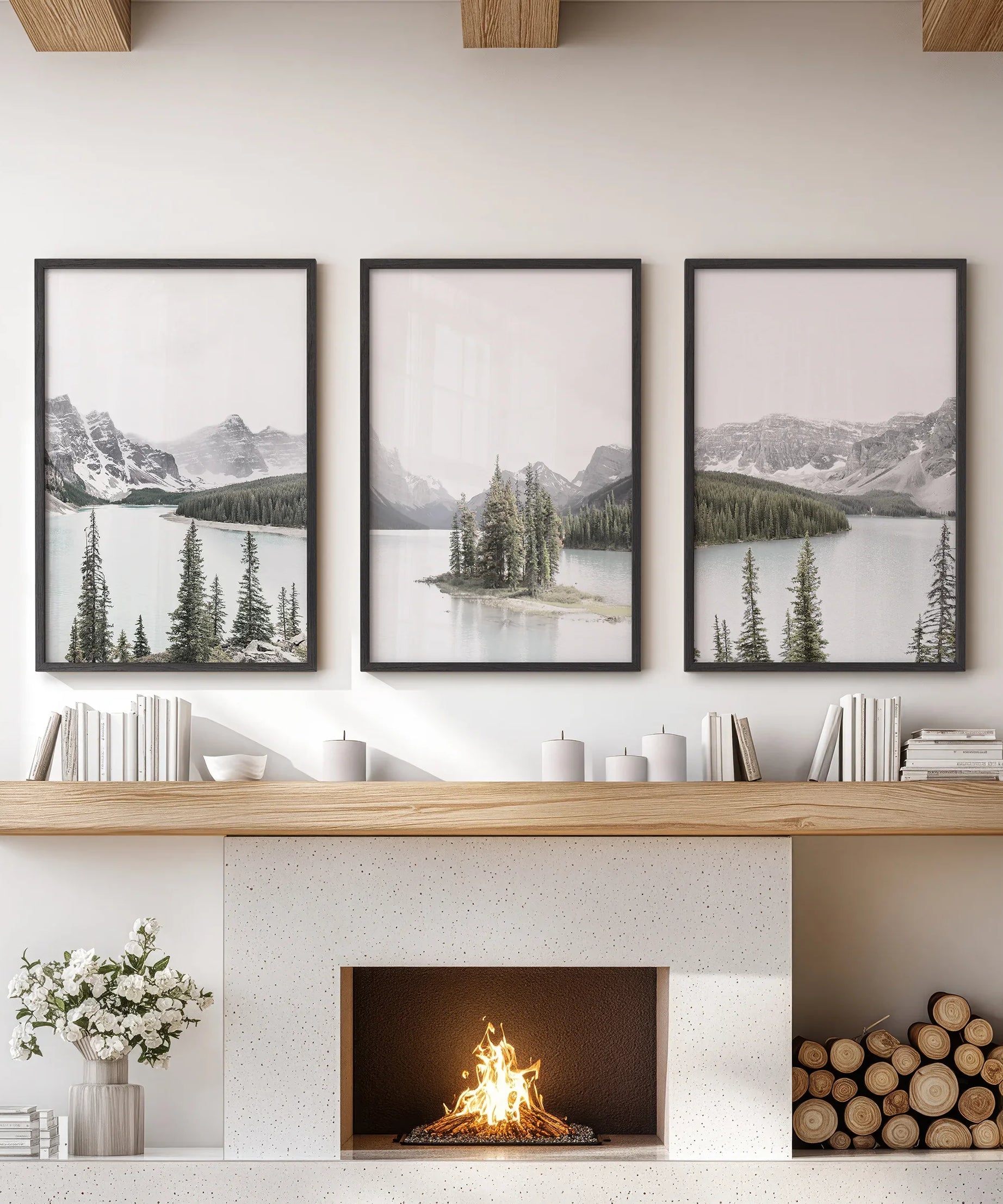 Canada Mountain Lake Poster. 3 Piece Nature Wall Art
