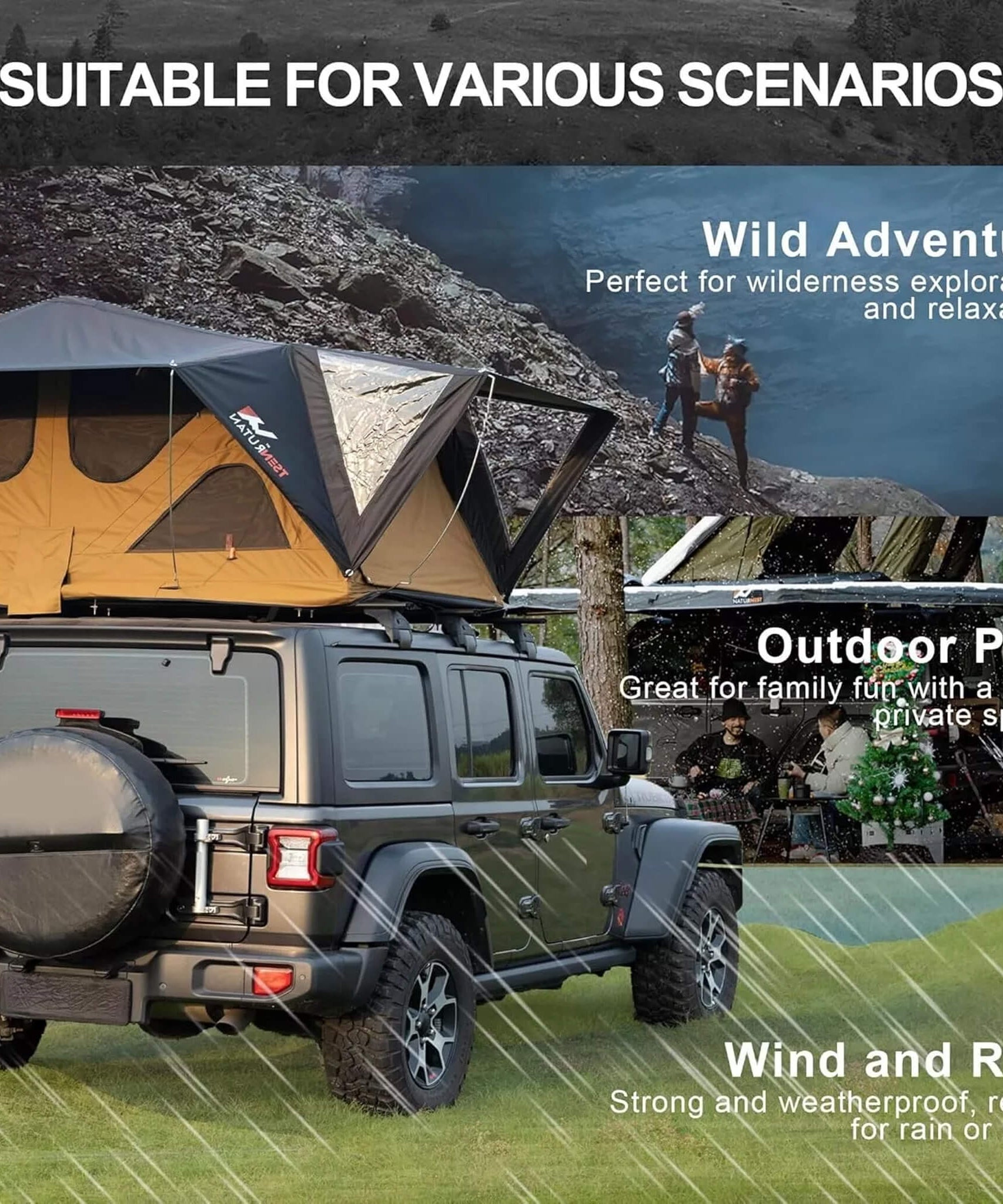 Naturnest Andromeda Khaki Soft-Shell Rooftop Tent With Large Panoramic Skylight & YKK Doors (SAK72384)