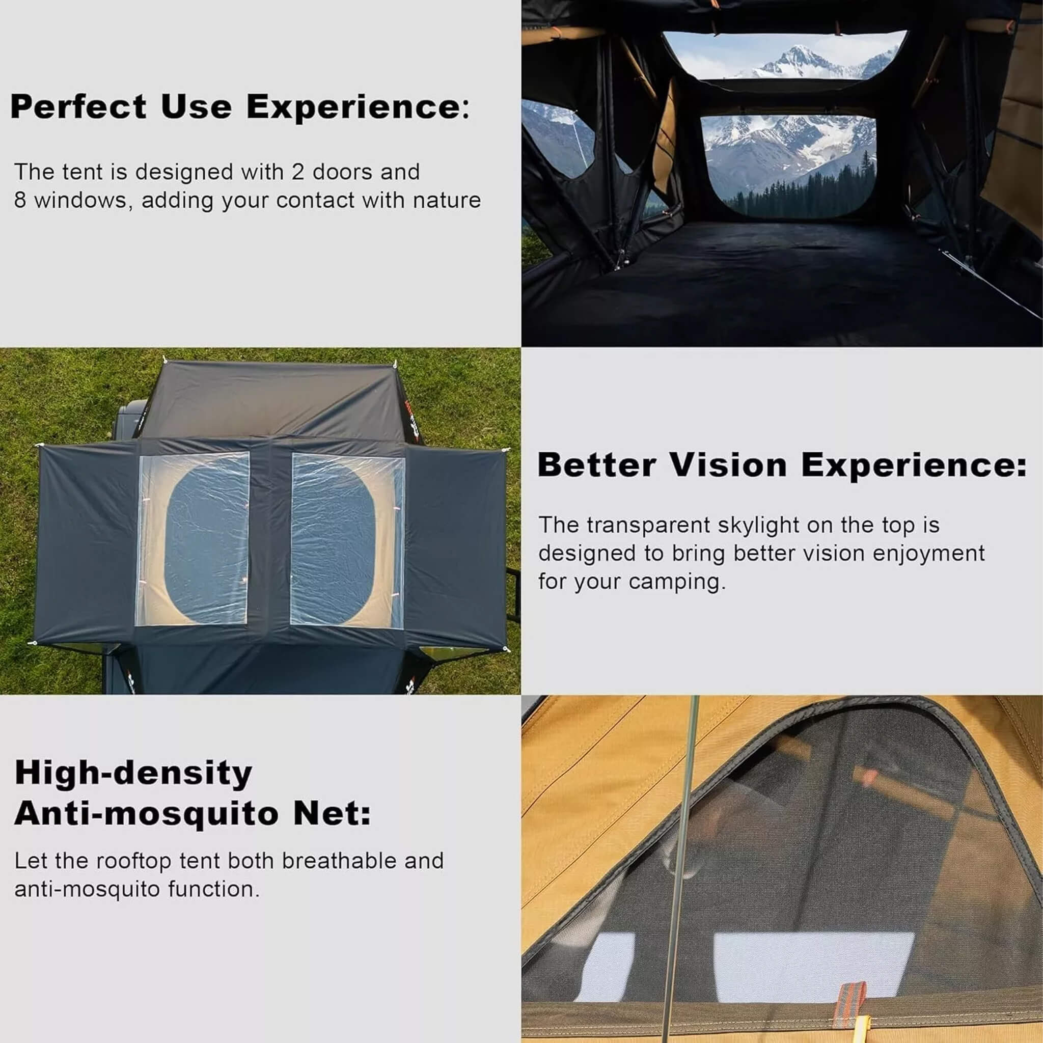 Naturnest Andromeda Khaki Soft-Shell Rooftop Tent With Large Panoramic Skylight & YKK Doors (SAK72384)