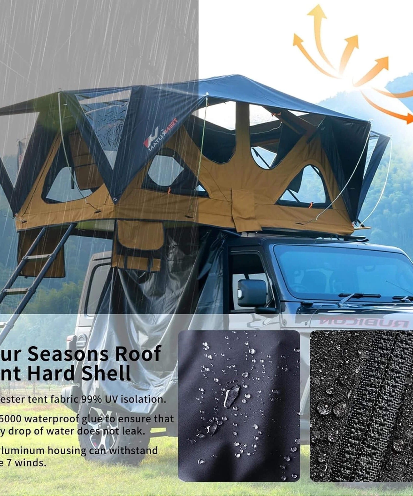 Naturnest Andromeda Khaki Soft-Shell Rooftop Tent With Large Panoramic Skylight & YKK Doors (SAK72384)