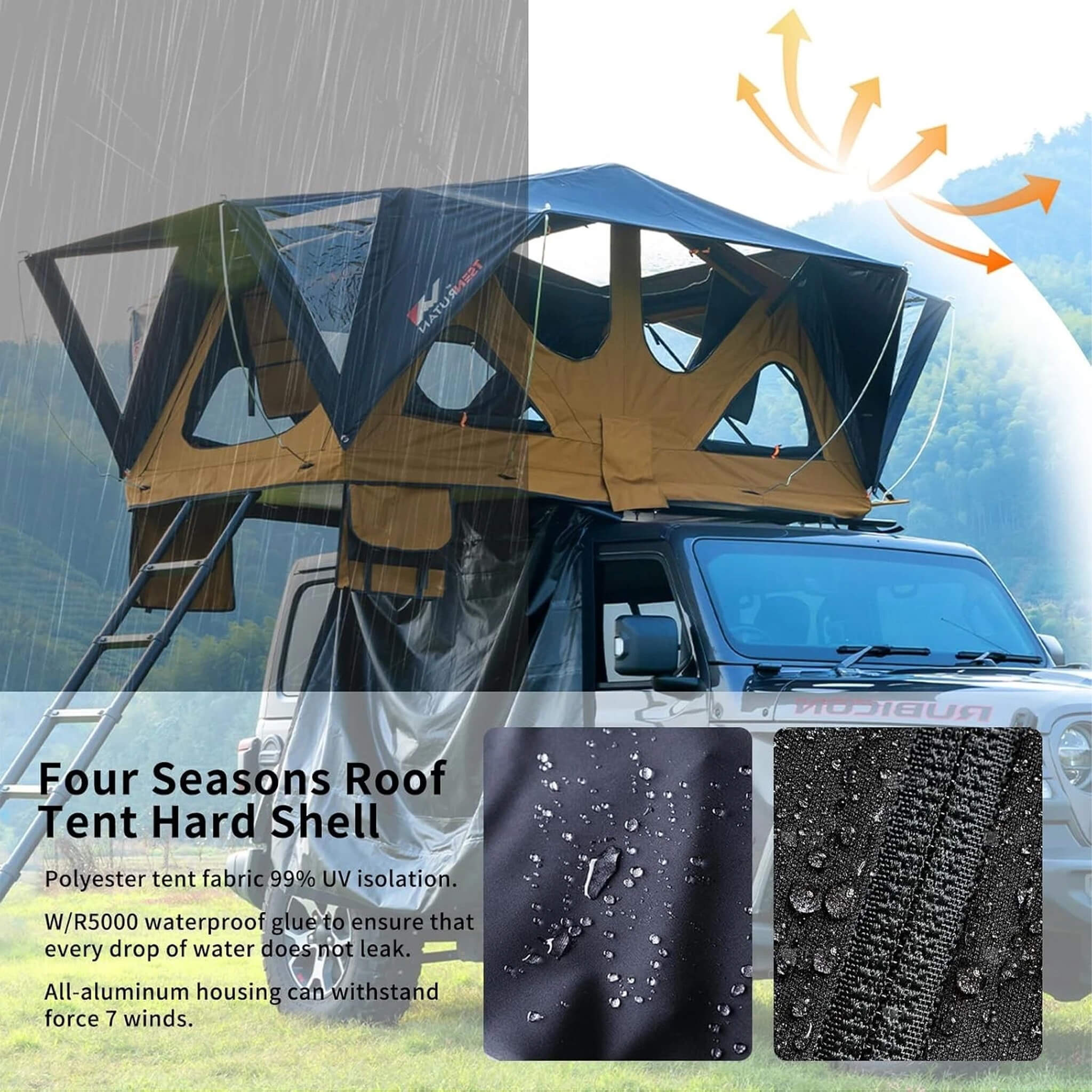 Naturnest Andromeda Khaki Soft-Shell Rooftop Tent With Large Panoramic Skylight & YKK Doors (SAK72384)