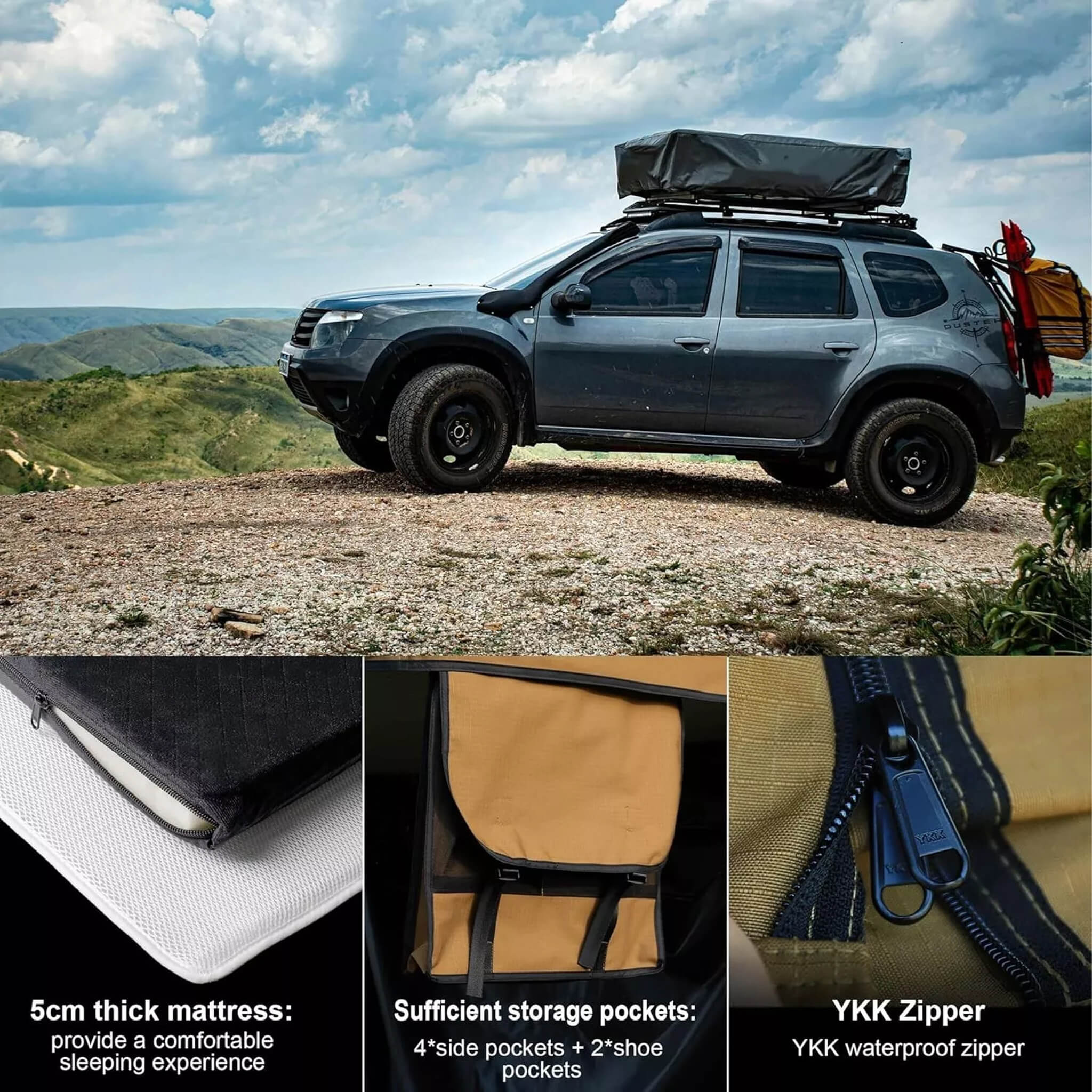 Naturnest Andromeda Khaki Soft-Shell Rooftop Tent With Large Panoramic Skylight & YKK Doors (SAK72384)