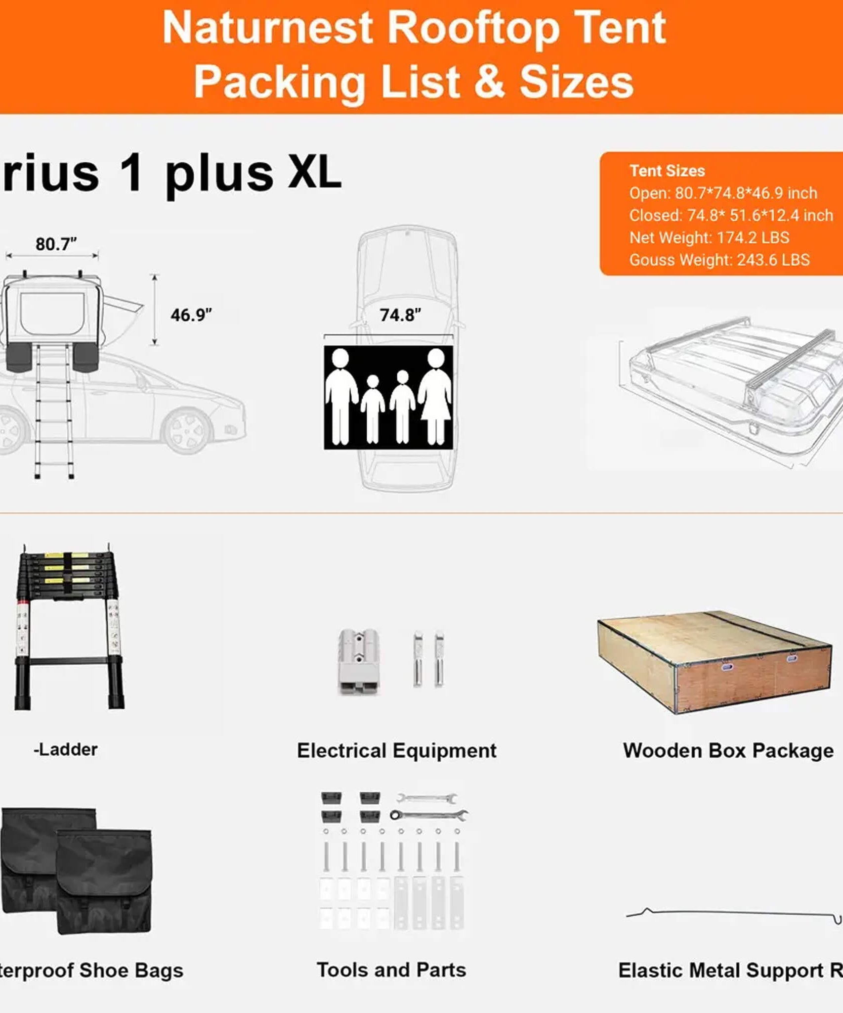 Naturnest Sirius 1 Plus XL Premium Hard Shell Rooftop Tent (SAK49317)