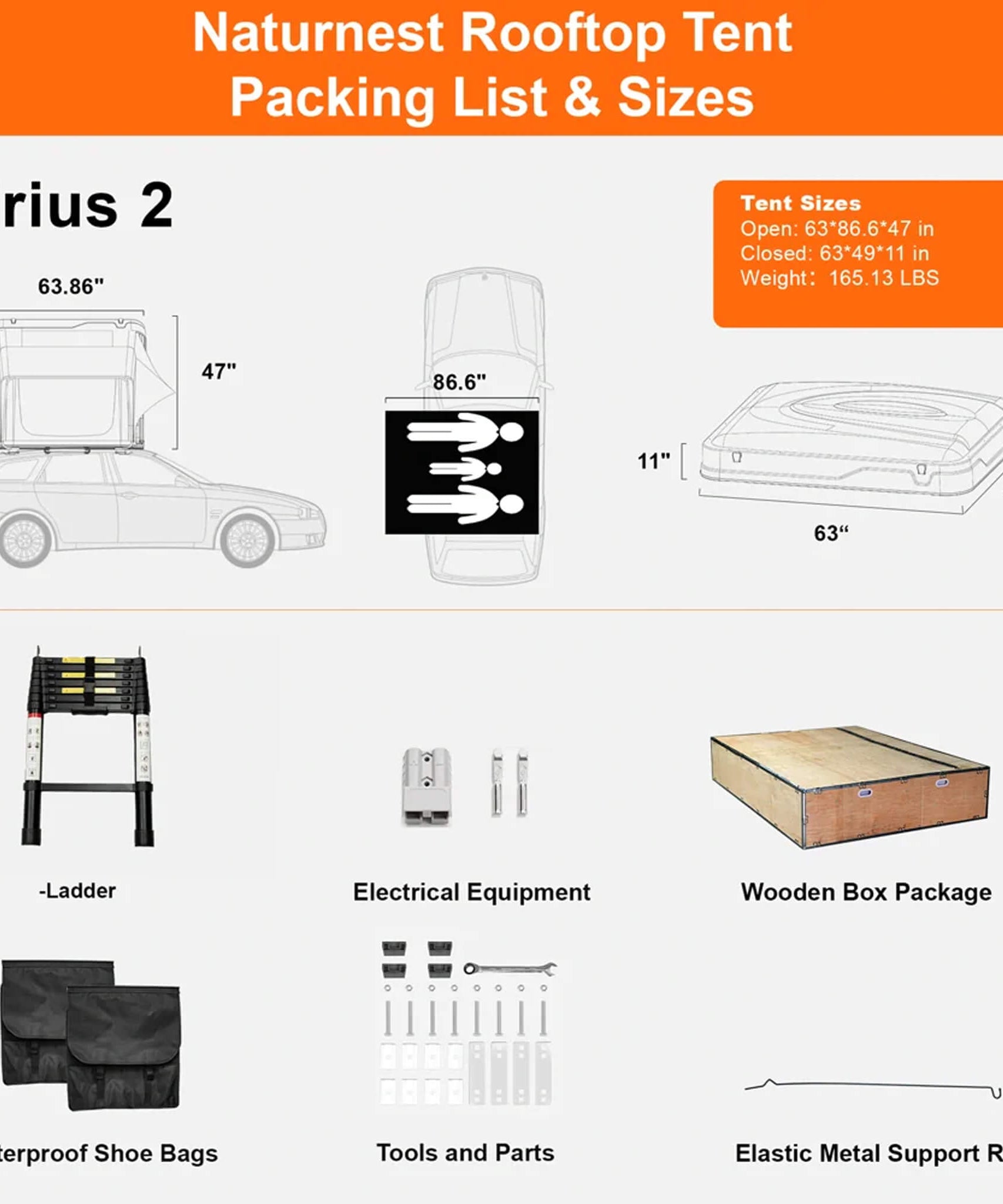 Naturnest Sirius 2 Premium 2XL 3-Person Clamshell Rooftop Tent (SAK91382)
