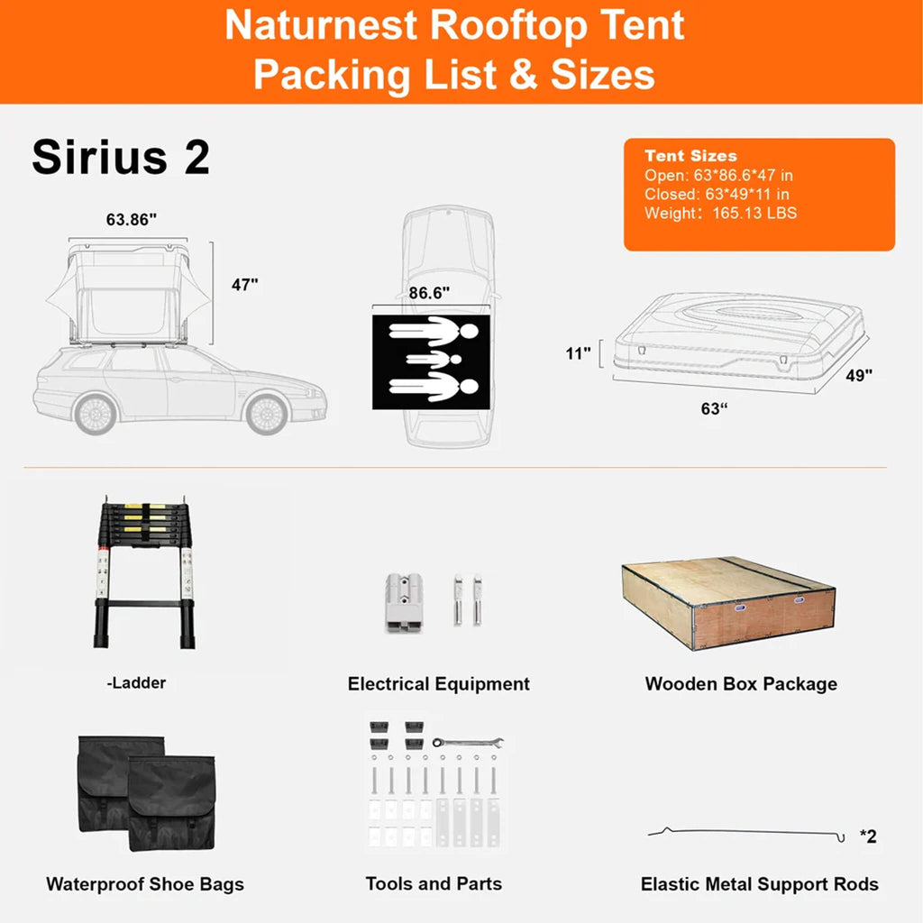 Naturnest Sirius 2 Premium 2XL 3-Person Clamshell Rooftop Tent (SAK91382)