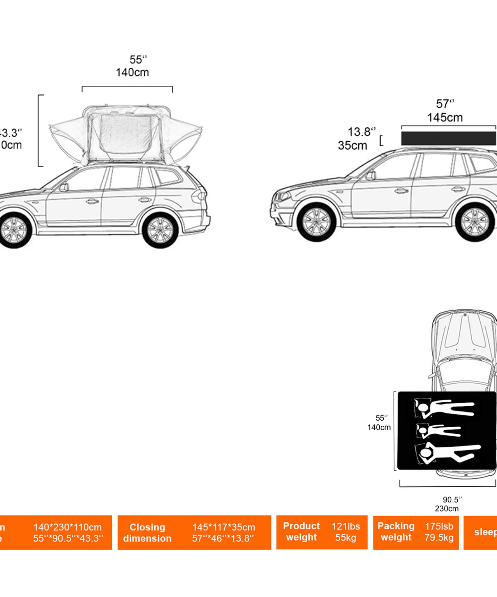 Naturnest Andromeda Khaki Soft-Shell Rooftop Tent With Large Panoramic Skylight & YKK Doors (SAK72384)
