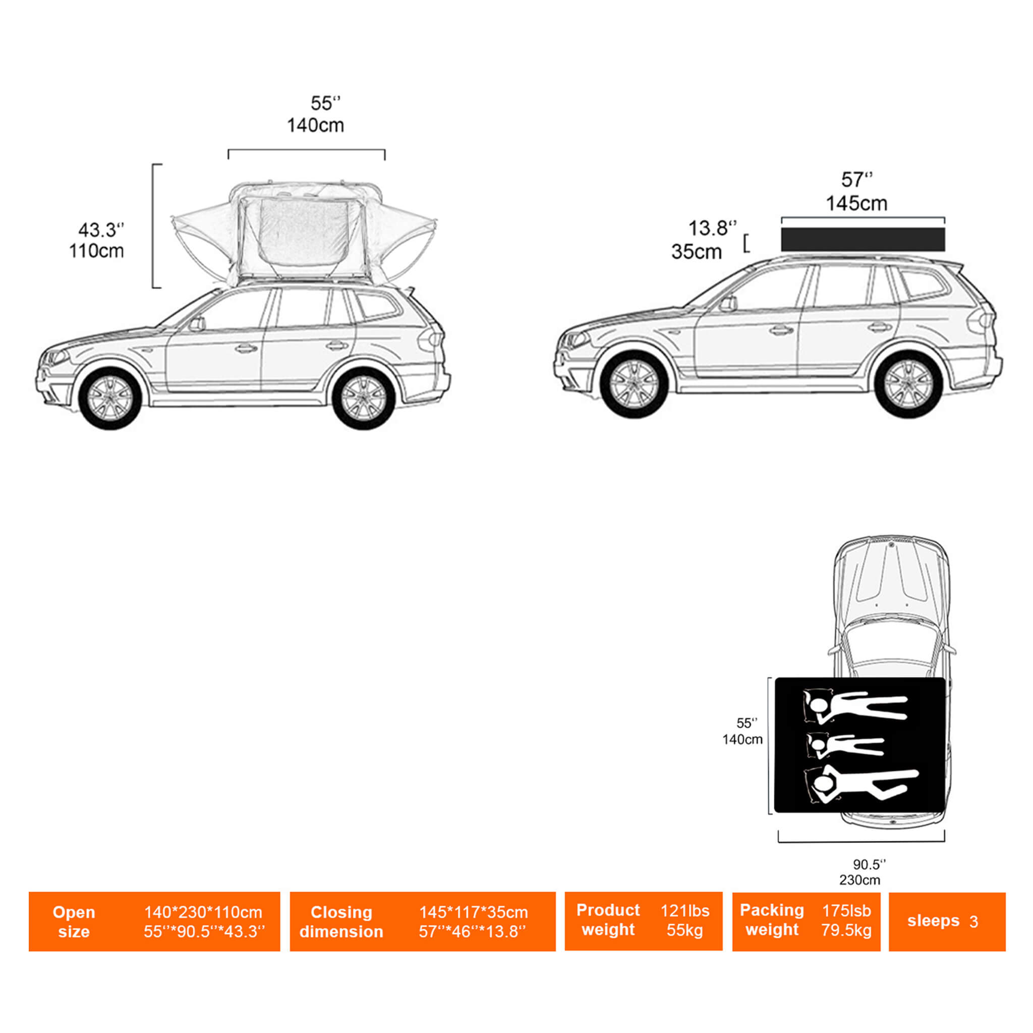 Naturnest Andromeda Khaki Soft-Shell Rooftop Tent With Large Panoramic Skylight & YKK Doors (SAK72384)