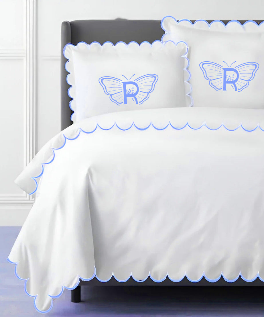 Monogram Allena 400TC Cotton Scallop Embroidery Sateen Solid Duvet Cover Set