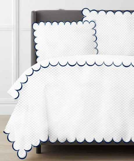 Allena 400TC Cotton Scallop Embroidery Sateen Microcheck Duvet Cover Set