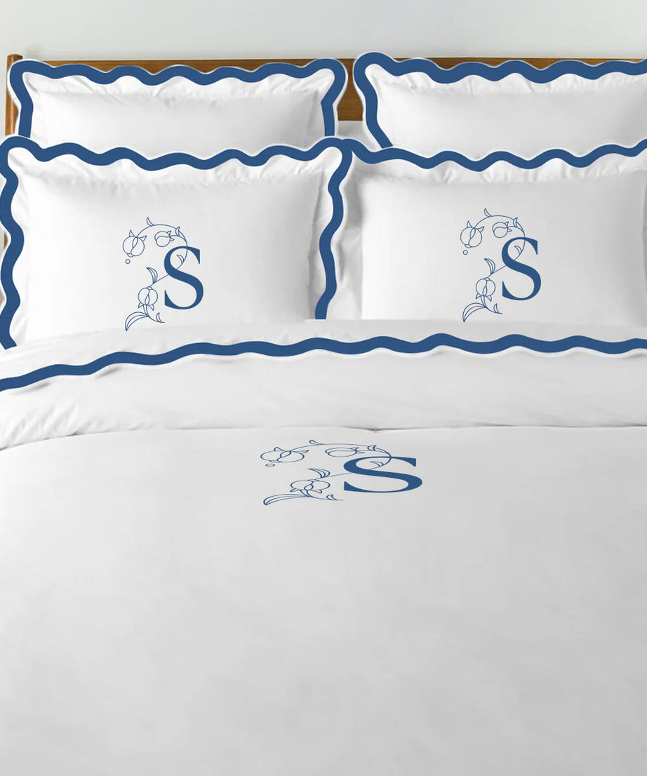 Monogram 400TC Applique Scalloped Embroidery Cotton Duvet Cover Set