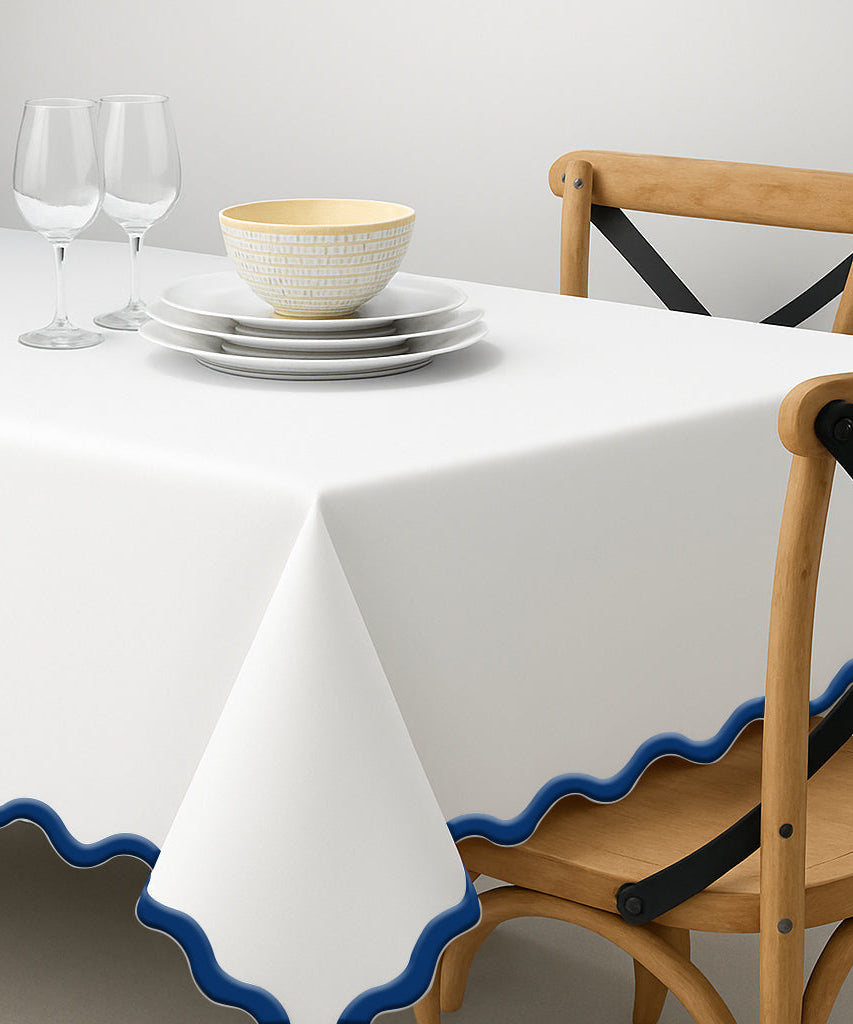 Applique Scalloped Embroidery Cotton Table Cloth