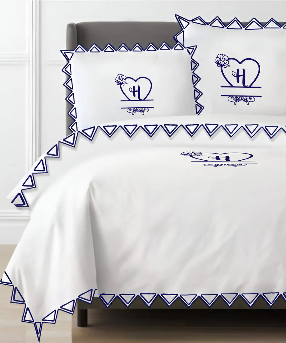 Monogram Ashley 400TC Cotton Traingle Embroidery Sateen Solid Duvet Cover Set