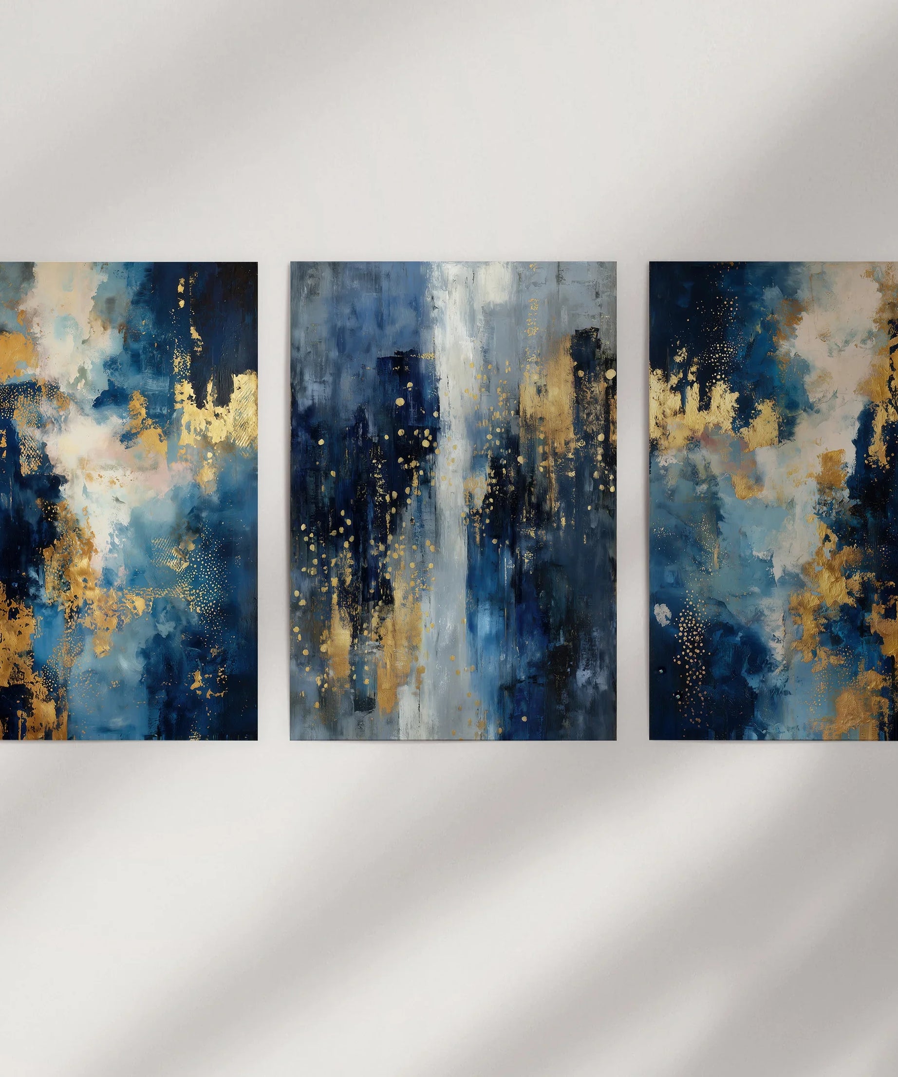 Elegant Navy and Gold Art Set of 3. Contemporary Abstract Prints
