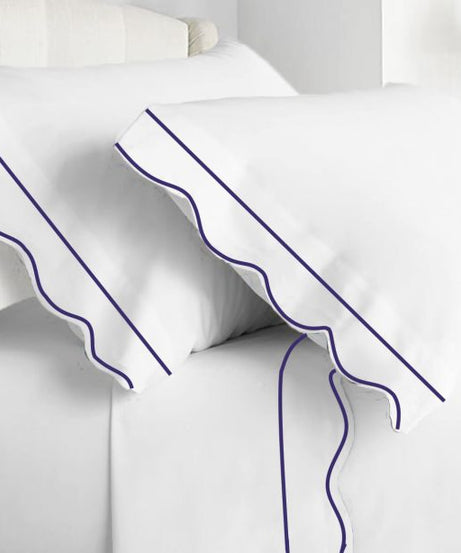 400TC Cotton Scallop Embroidery & Border Sateen Solid Sheet Set