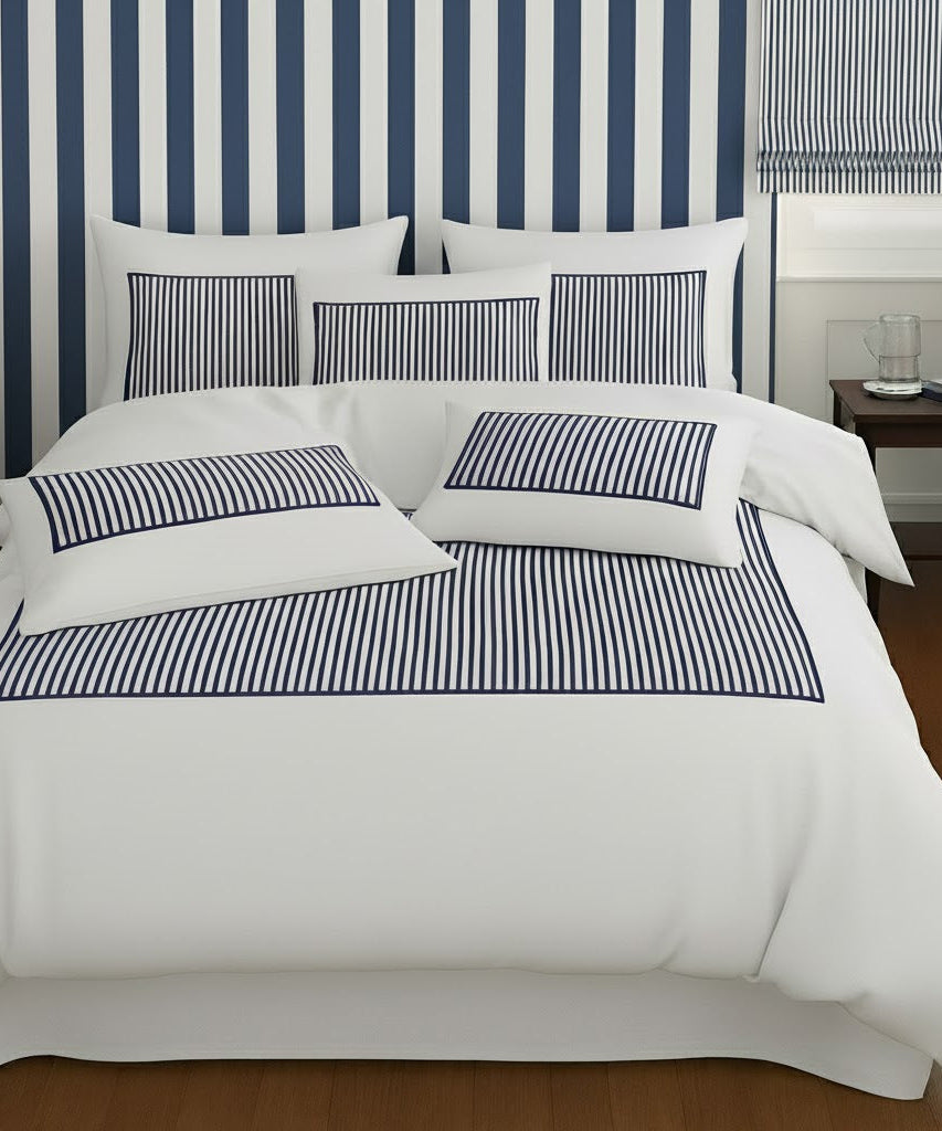 Classic Applique Ticking Stripe Cotton Duvet Cover Set