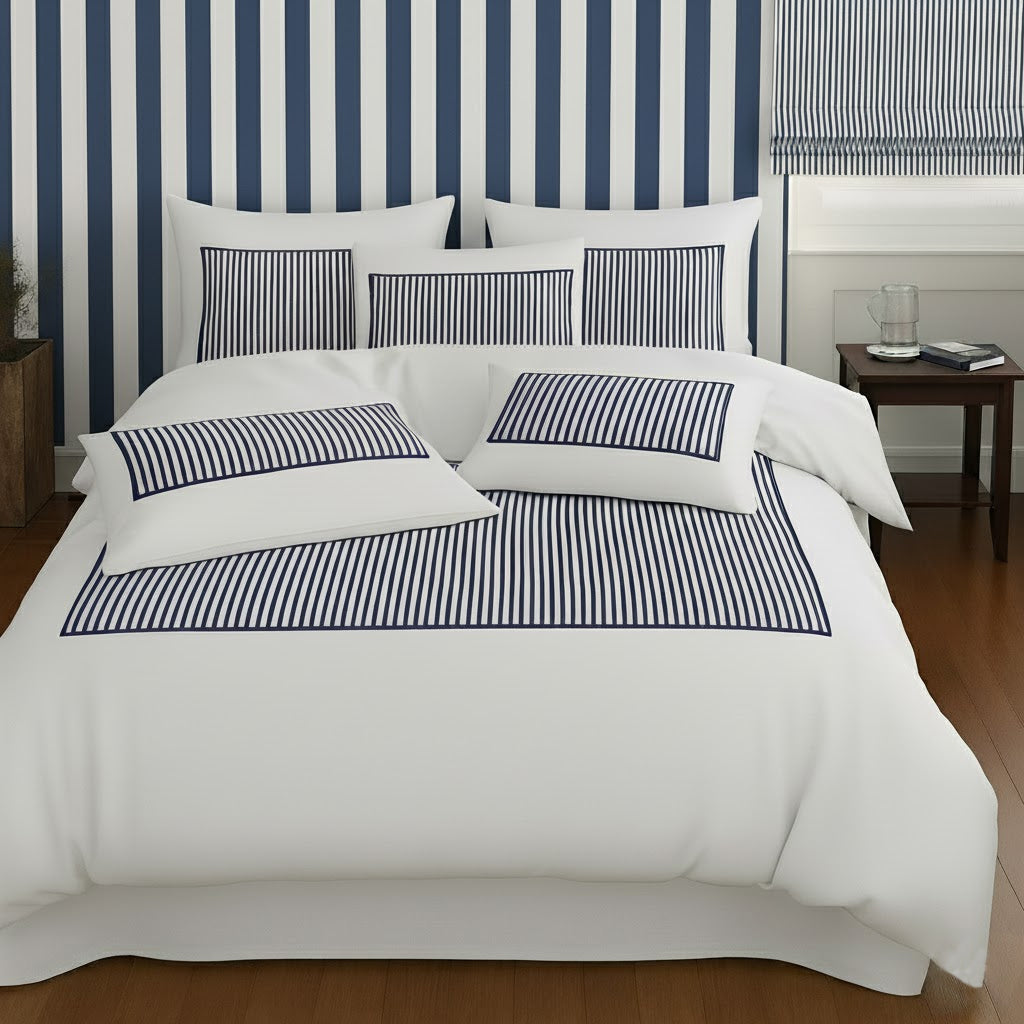 Classic Applique Ticking Stripe Cotton Duvet Cover Set