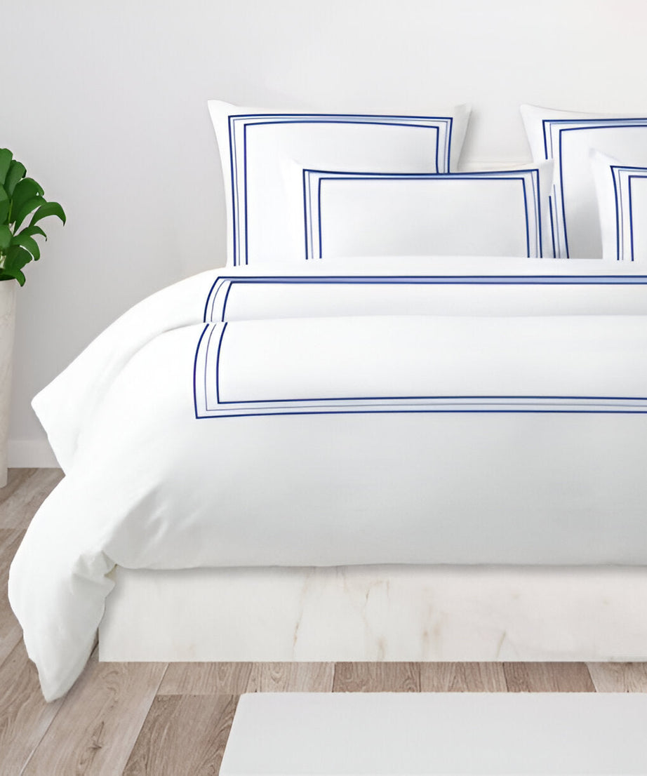 400TC Cotton Classic Embroidery Sateen Solid Duvet Cover Set