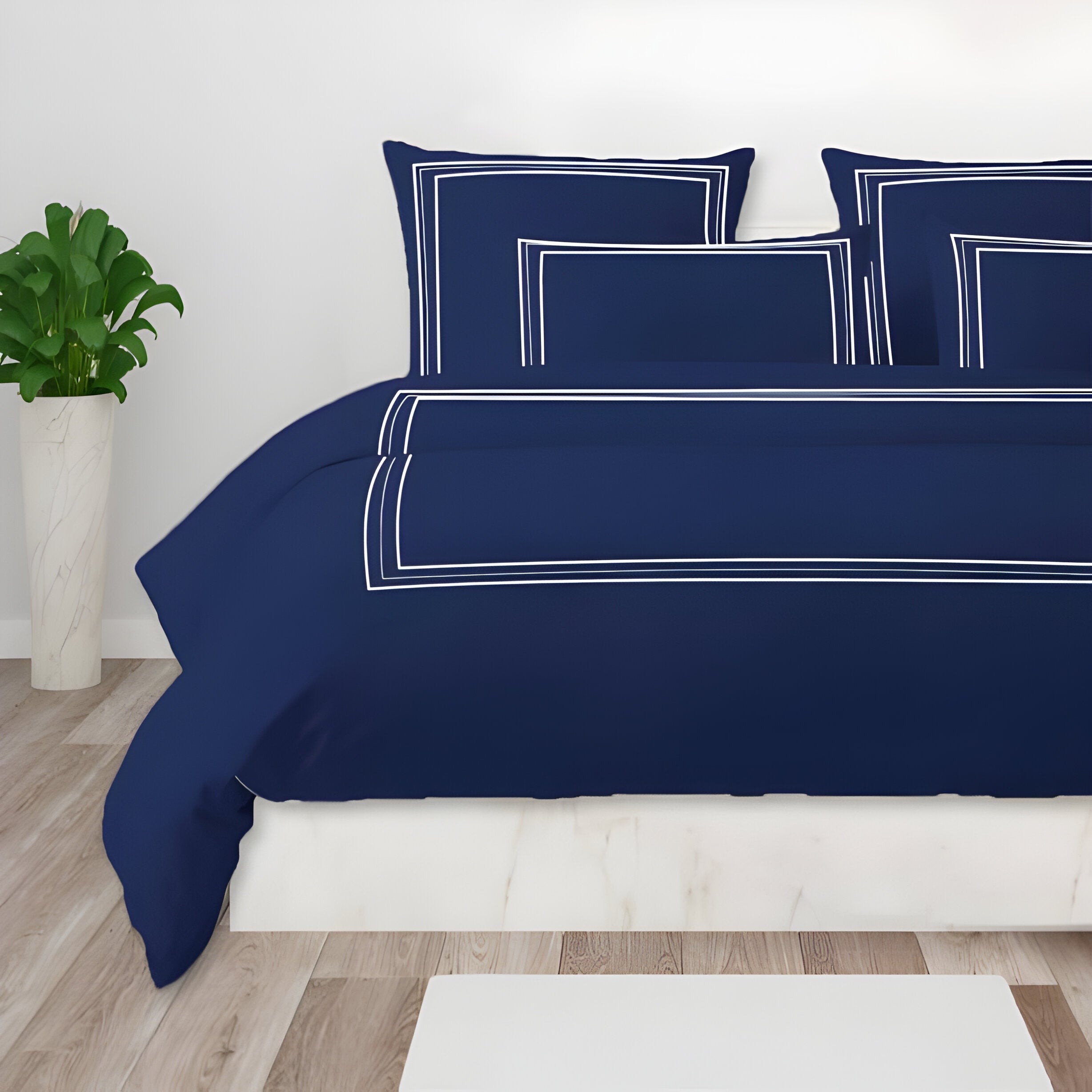 400TC Cotton Classic Luxurious Embroidery Sateen Solid Duvet Cover Set
