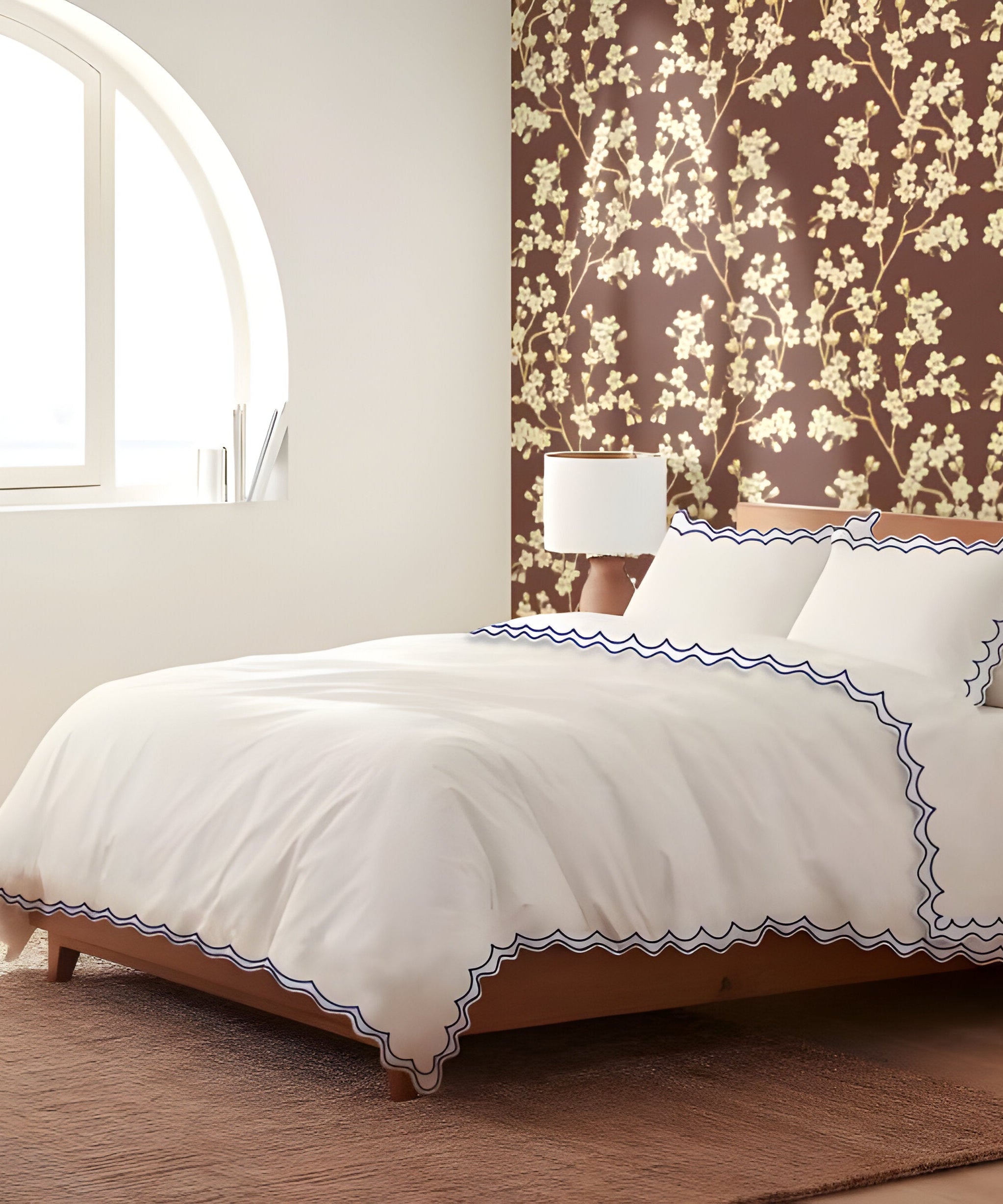 400TC Cotton Sateen Double Scallop Embroidery Duvet Cover Set