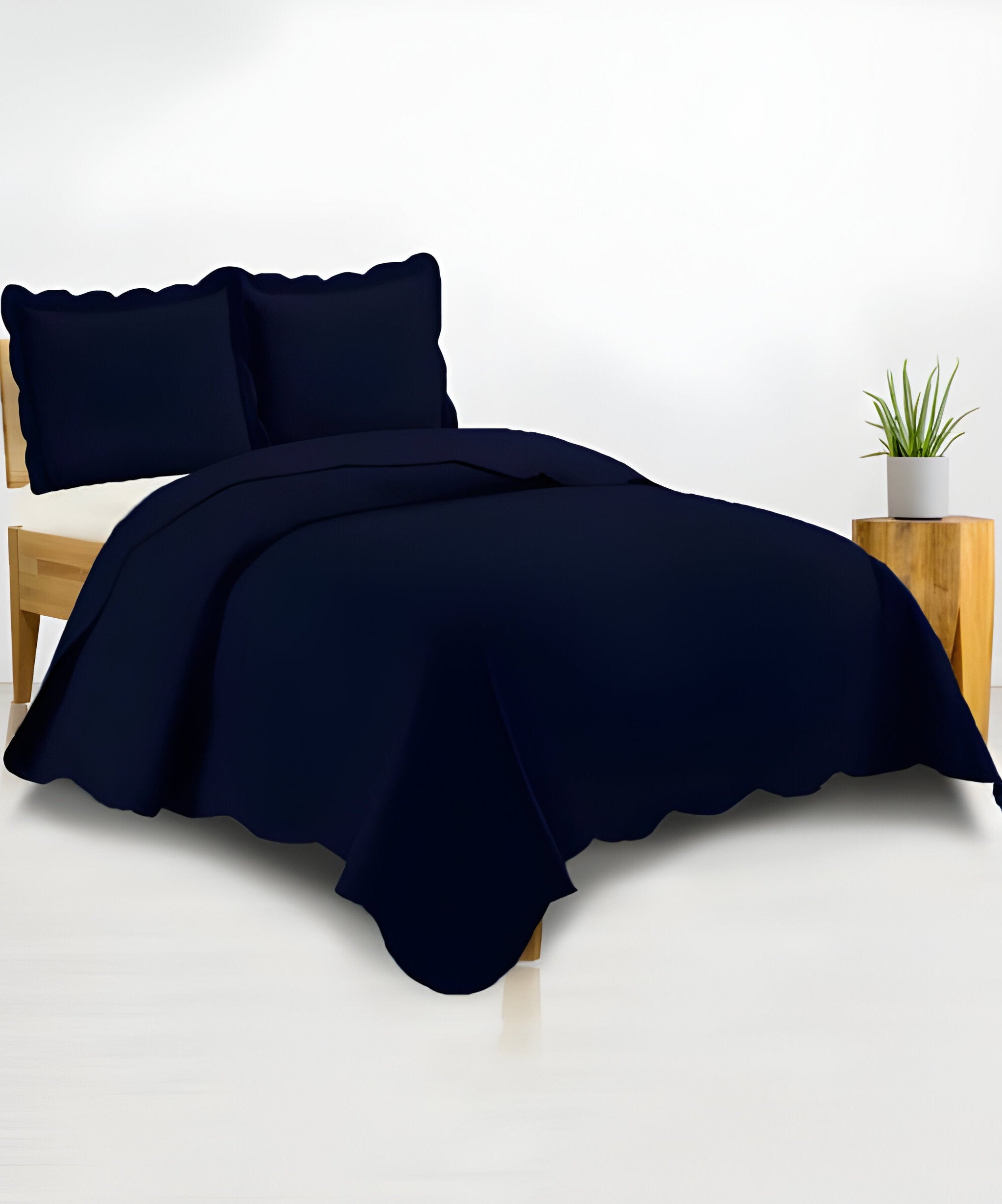 400TC Cotton Sateen Solid Scalloped Duvet Cover Set